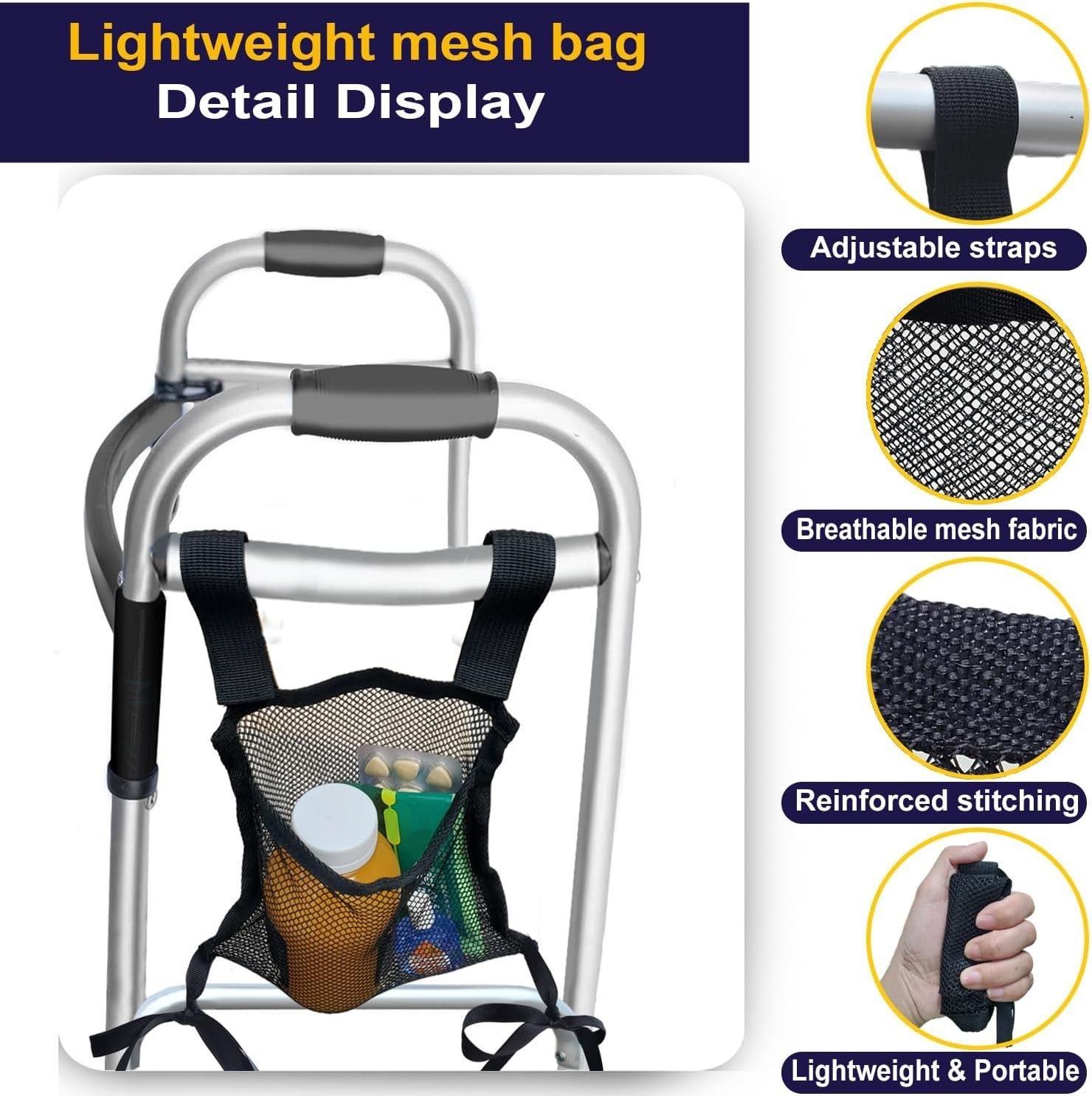 Lightweight Side Walker Bag Organizer - Easy Attachment & Secure Storage - Black