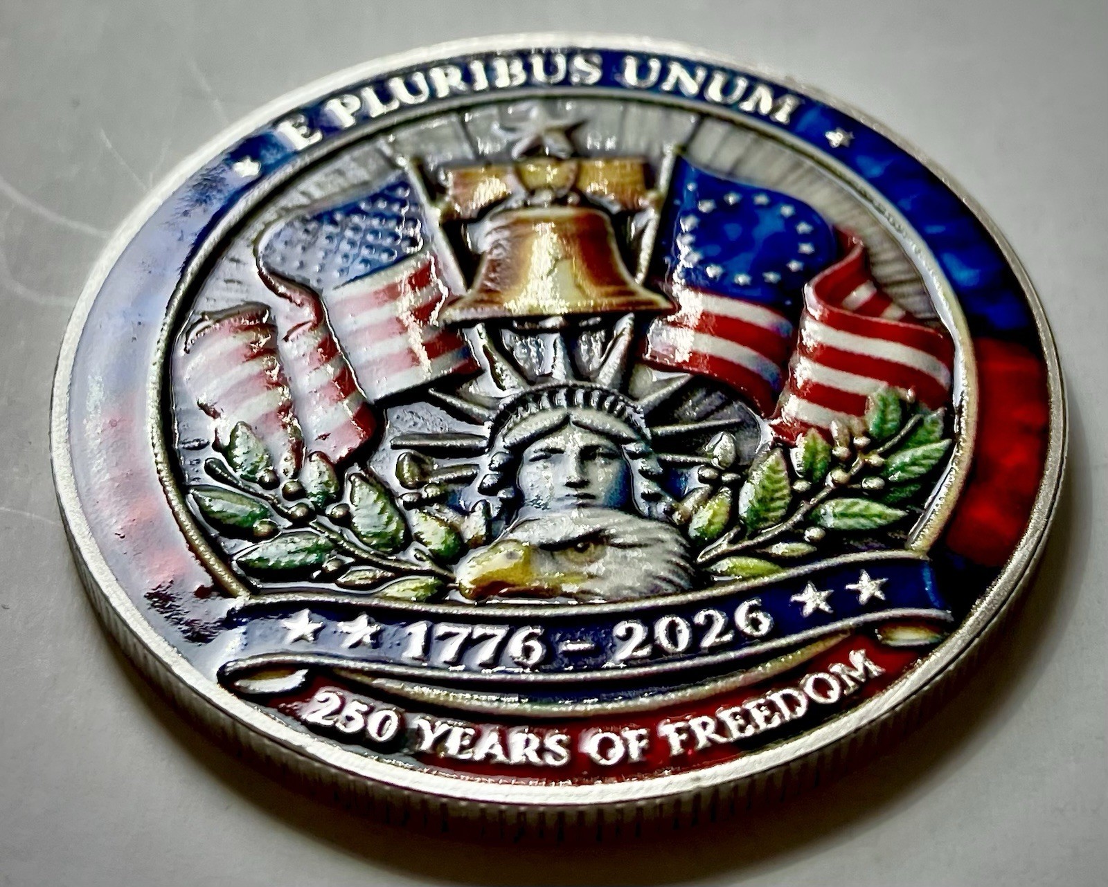 USA 250th Anniversary Challenge Coin-Silver Colored-3D-2 Sided-Glossy