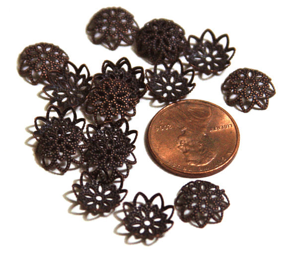 100 pcs of Antiqued Copper filigree bead cap 12mm