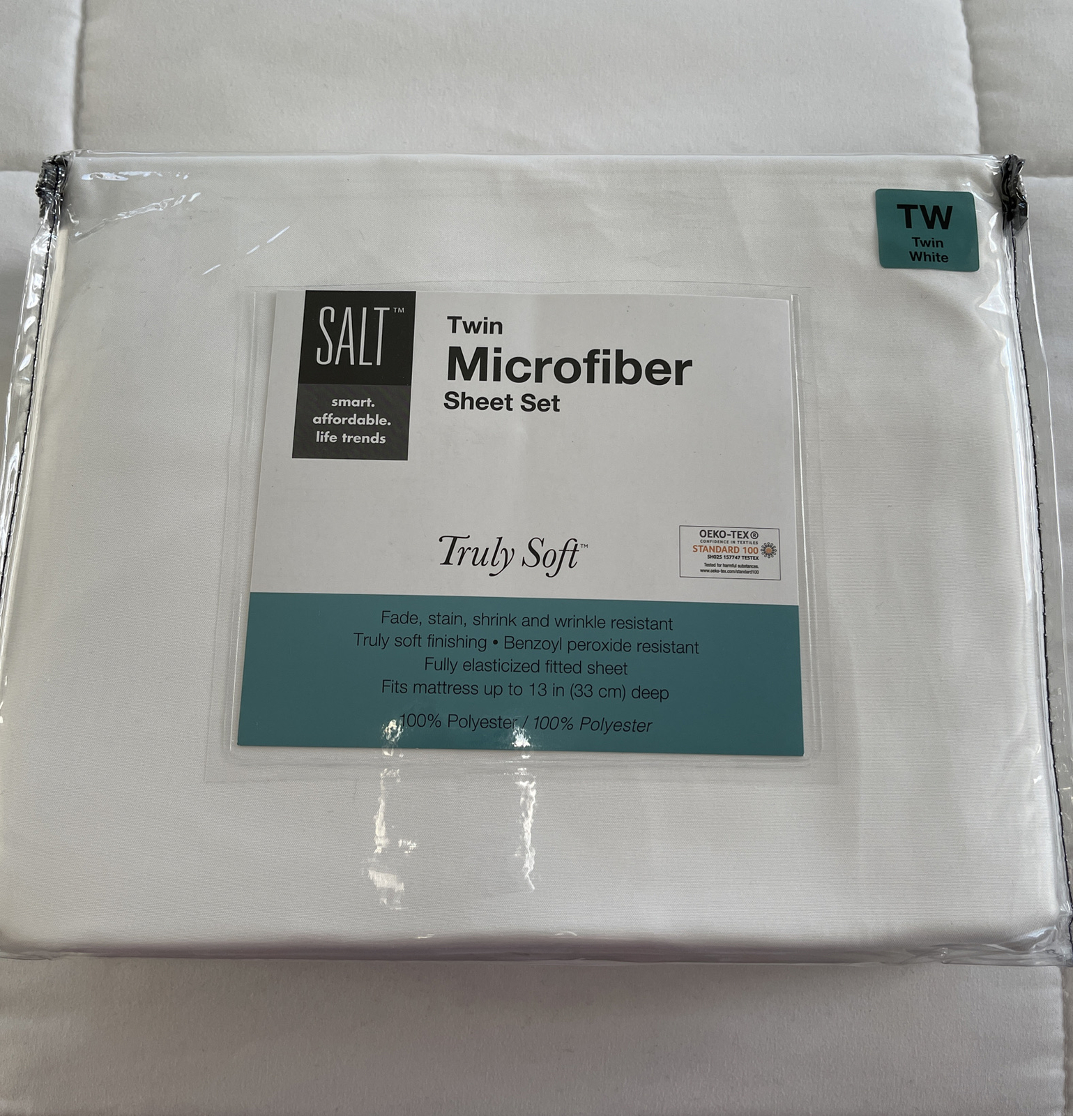 SALT Twin Microfiber Sheet Set in White | New Original Package