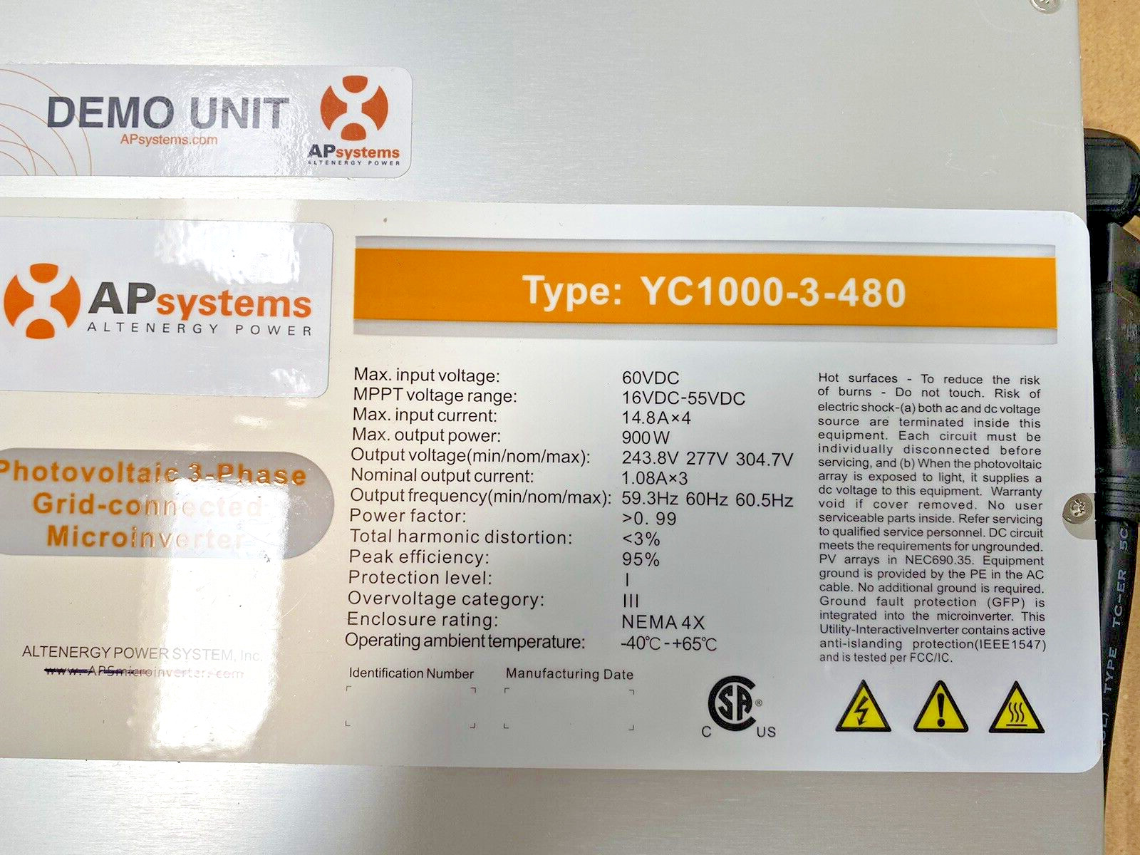 APsystems YC1000-3-480 Microinverter , 3Ph , 277Y , 480V /New