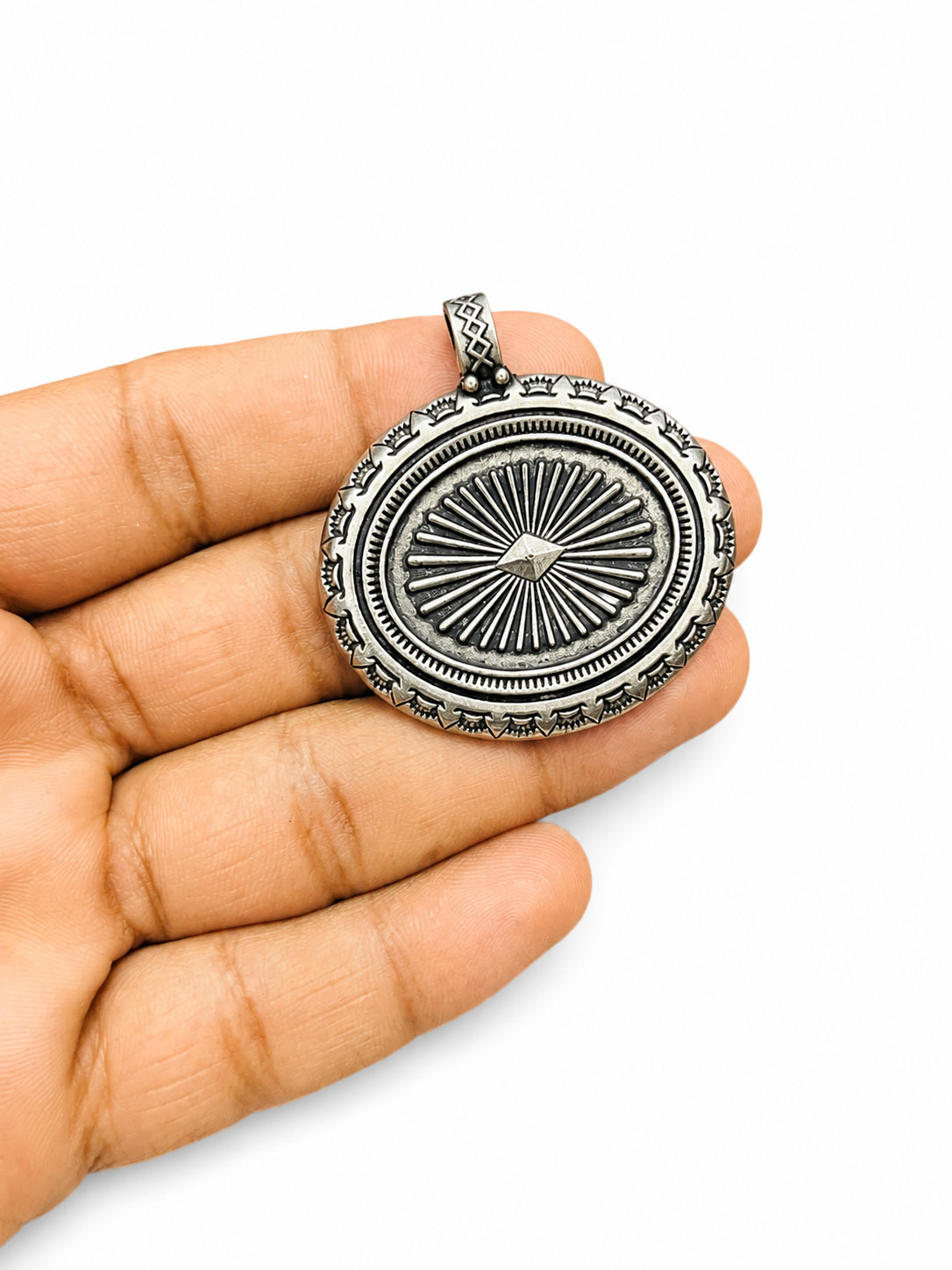 925 Sterling Silver Sunburst Pendant Handmade Southwestern Boho Unisex Jewelry
