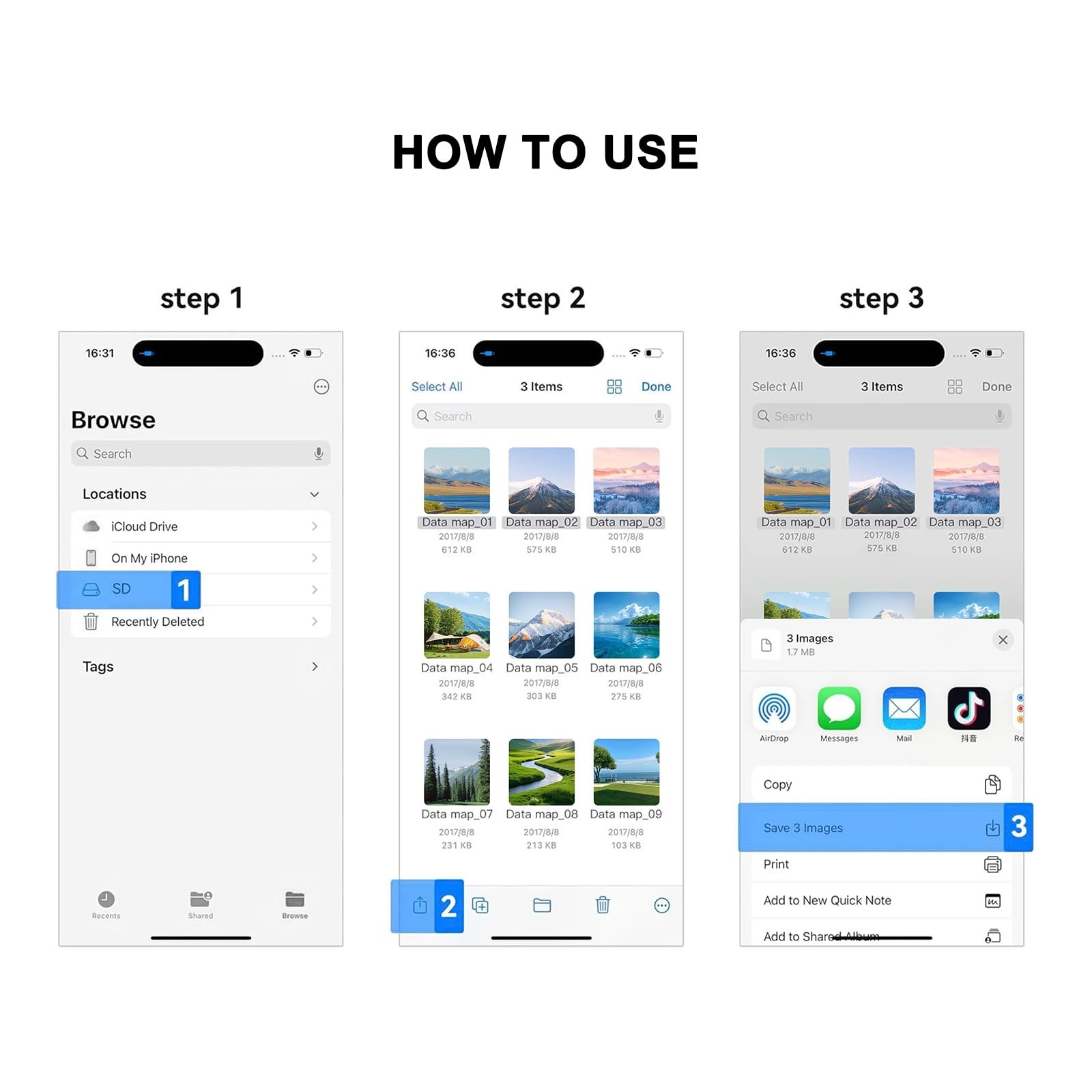 USB SD Card Reader for iPhone 17 16 15/iPad/MacBook/Mac, SD Reader Supports S...