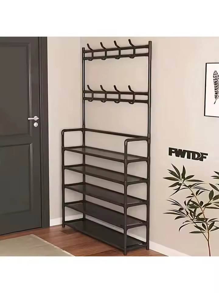 5 Tier Shoe Rack Storage Organizer Multi-Functional Shelf Portable Home - Black
