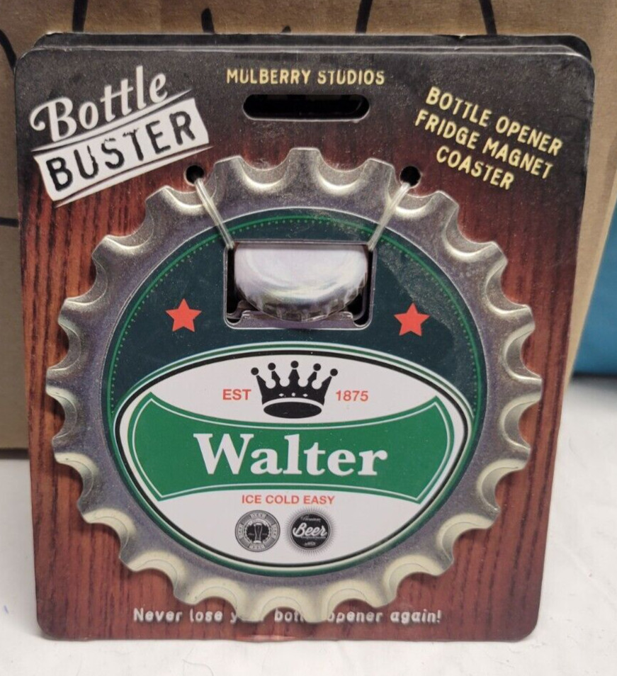 WALTER PERSONALIZED MULTI GADGET BOTTLE OPENER MAGNET COASTER NEW - U