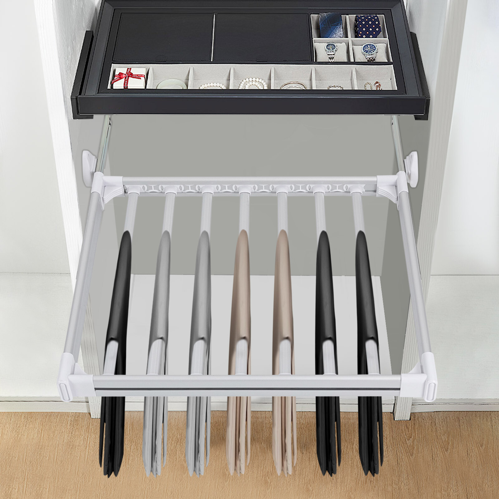 Wall Mount Pull Out Trouser Rack Closet Pants Hanger 11Bars Pants Storage Holder