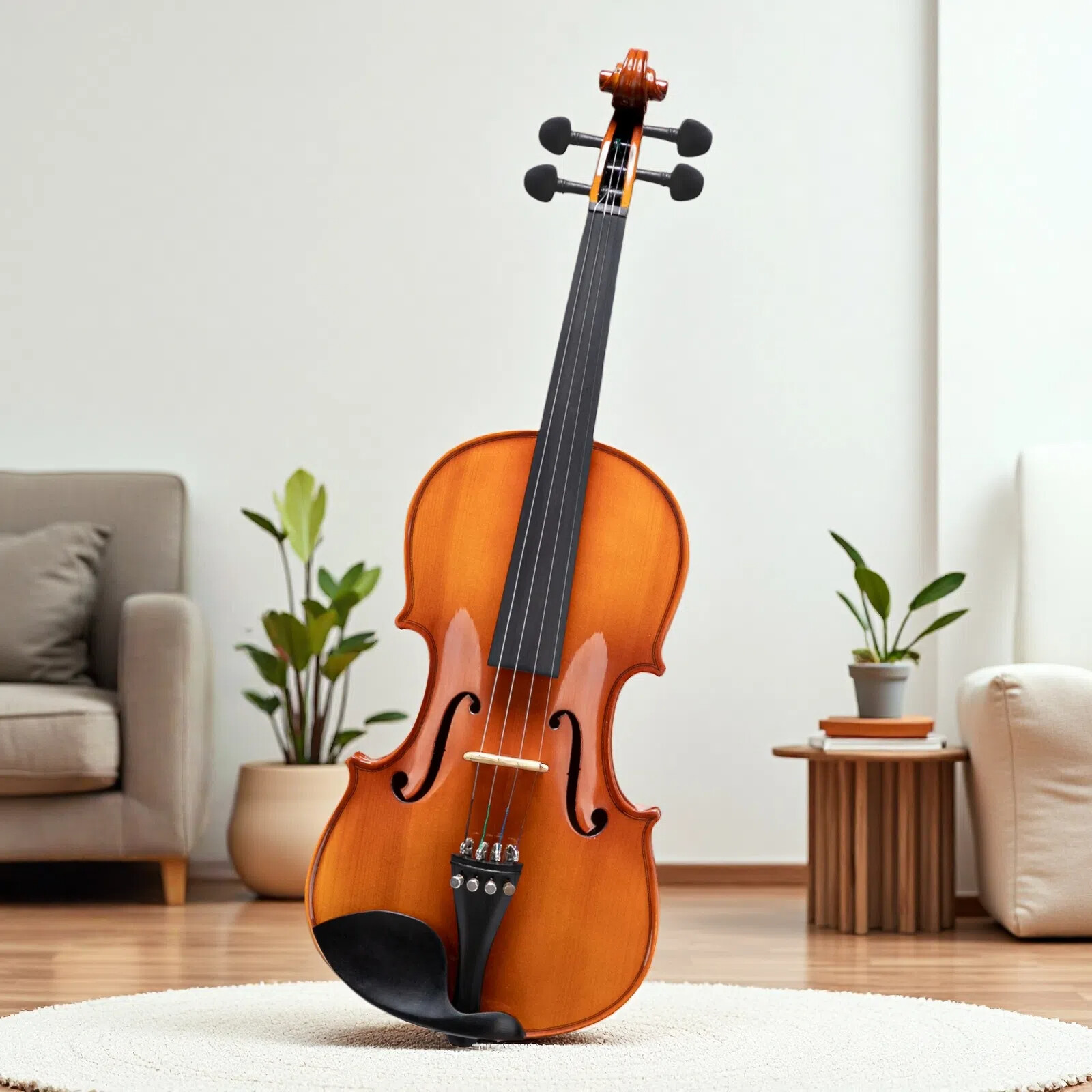 4/4 Full Size Solid Spruce Top Beginner Acoustic Violin Set - 2 Bows Tuner