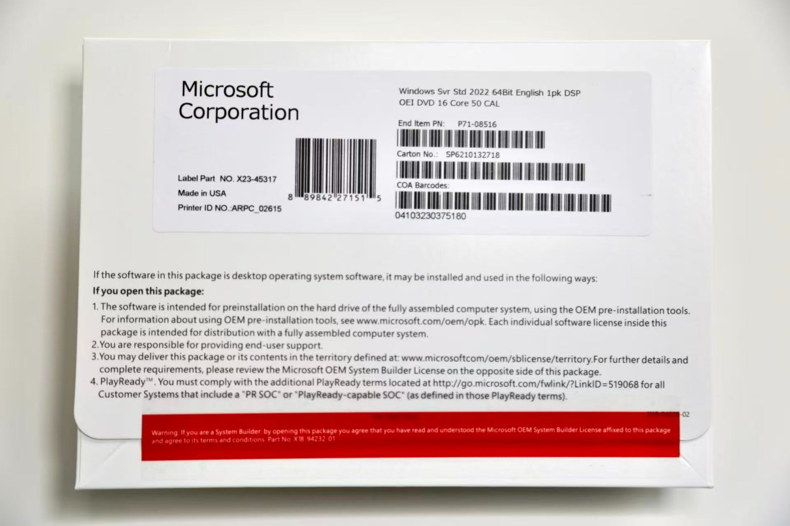Microsoft Windows Server 2022 Standard 64Bit 16 Core-50 CALs DVD With Key Sealed