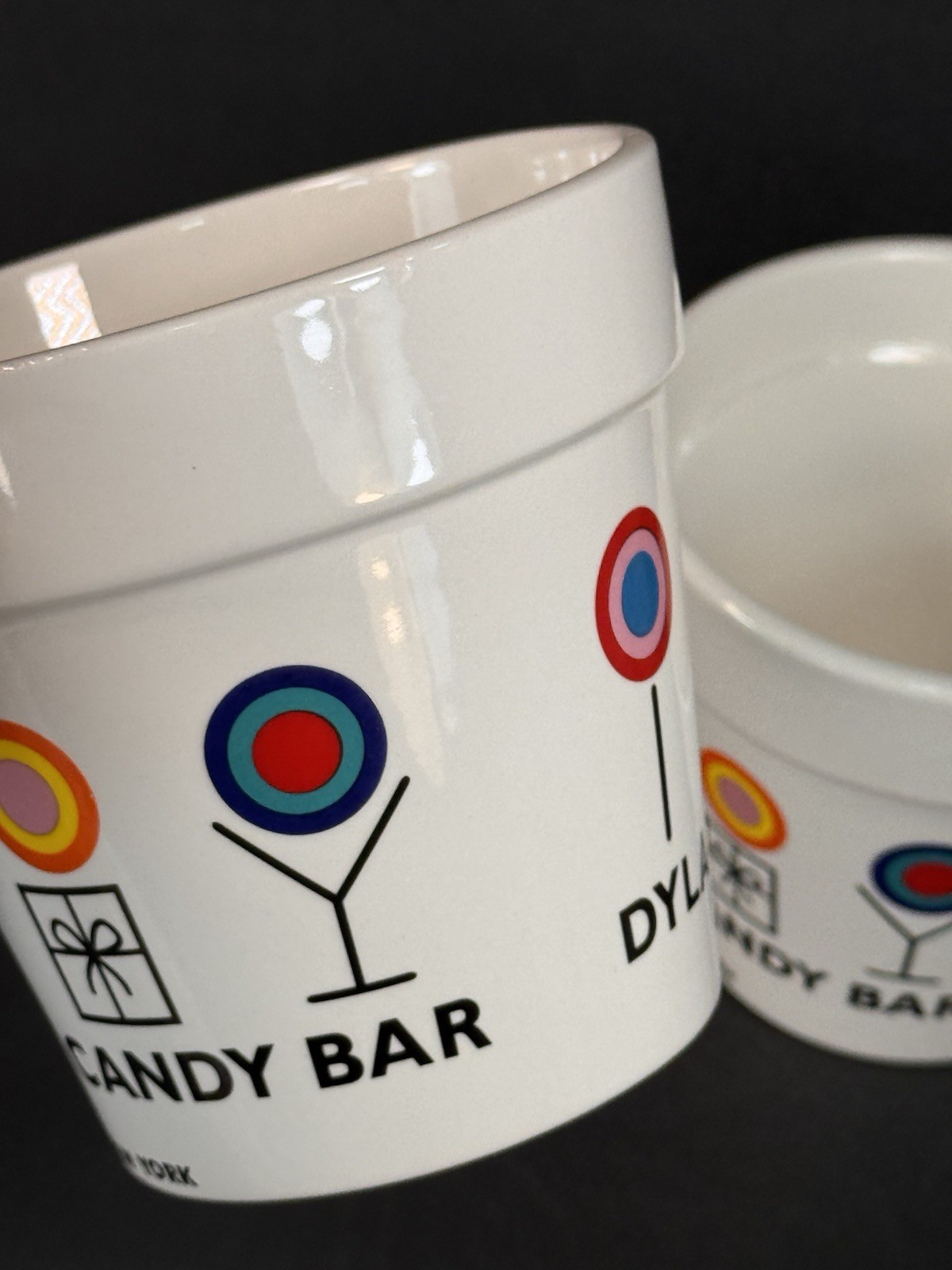 Set 2 Dylan’s Candy Bar Ceramic Flower Pot Planters White Colorful Logo