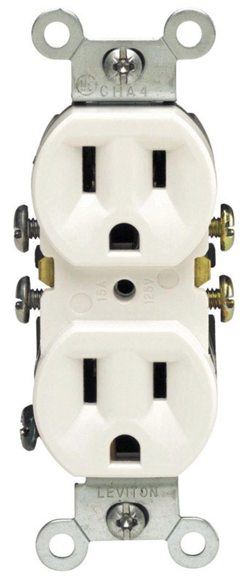 Leviton C22-05320-00W White 2-Pole Residential Straight Blade Duplex Receptacle