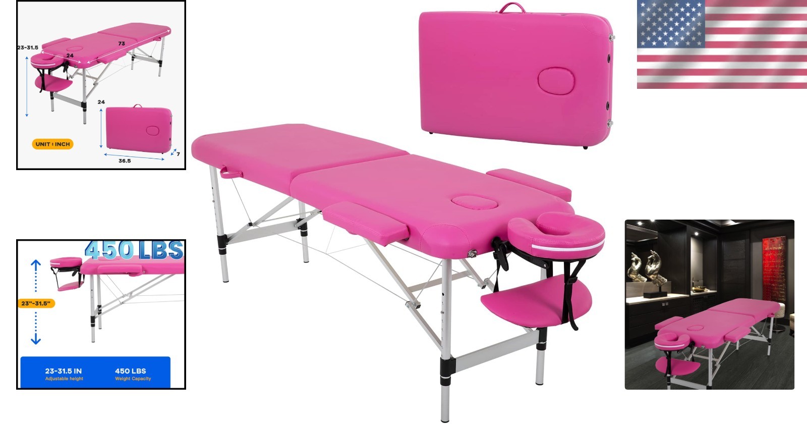 Portable Aluminium Massage Table 24" Wide - Height Adjustable & Lightweight