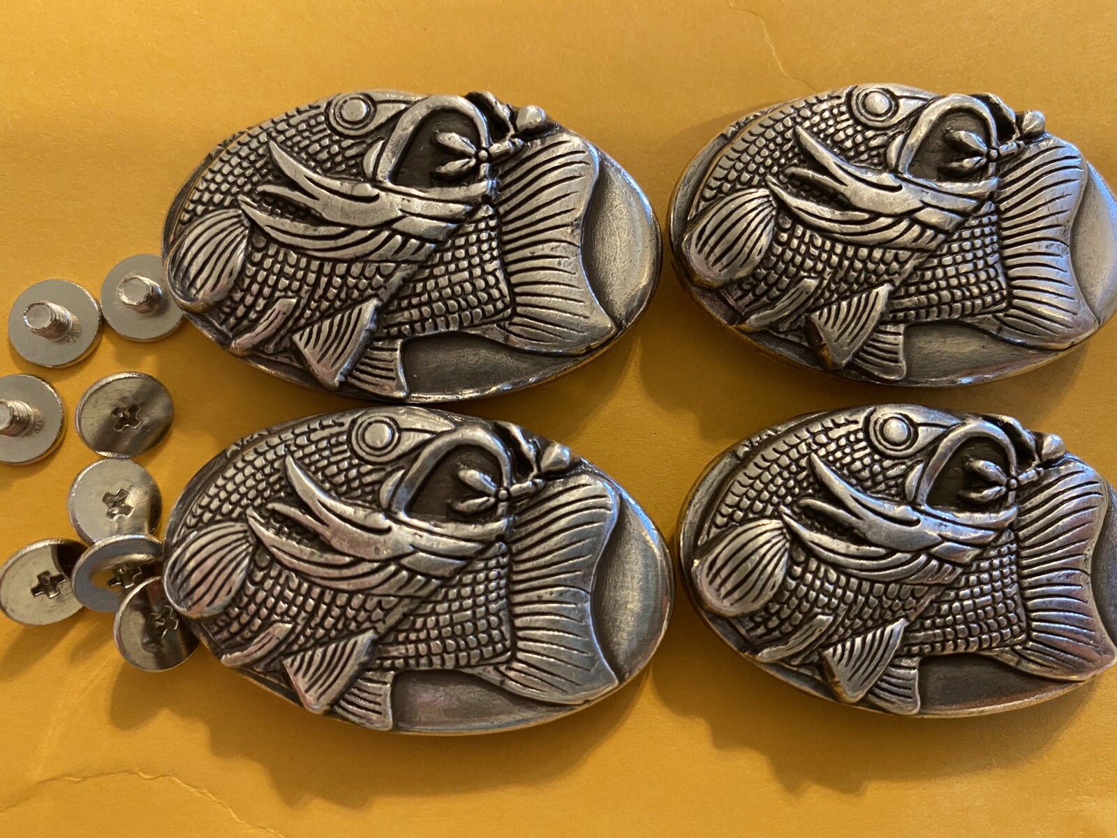 Lot Of 4 Fishing Conchos With Screws 1 1/2” Wide