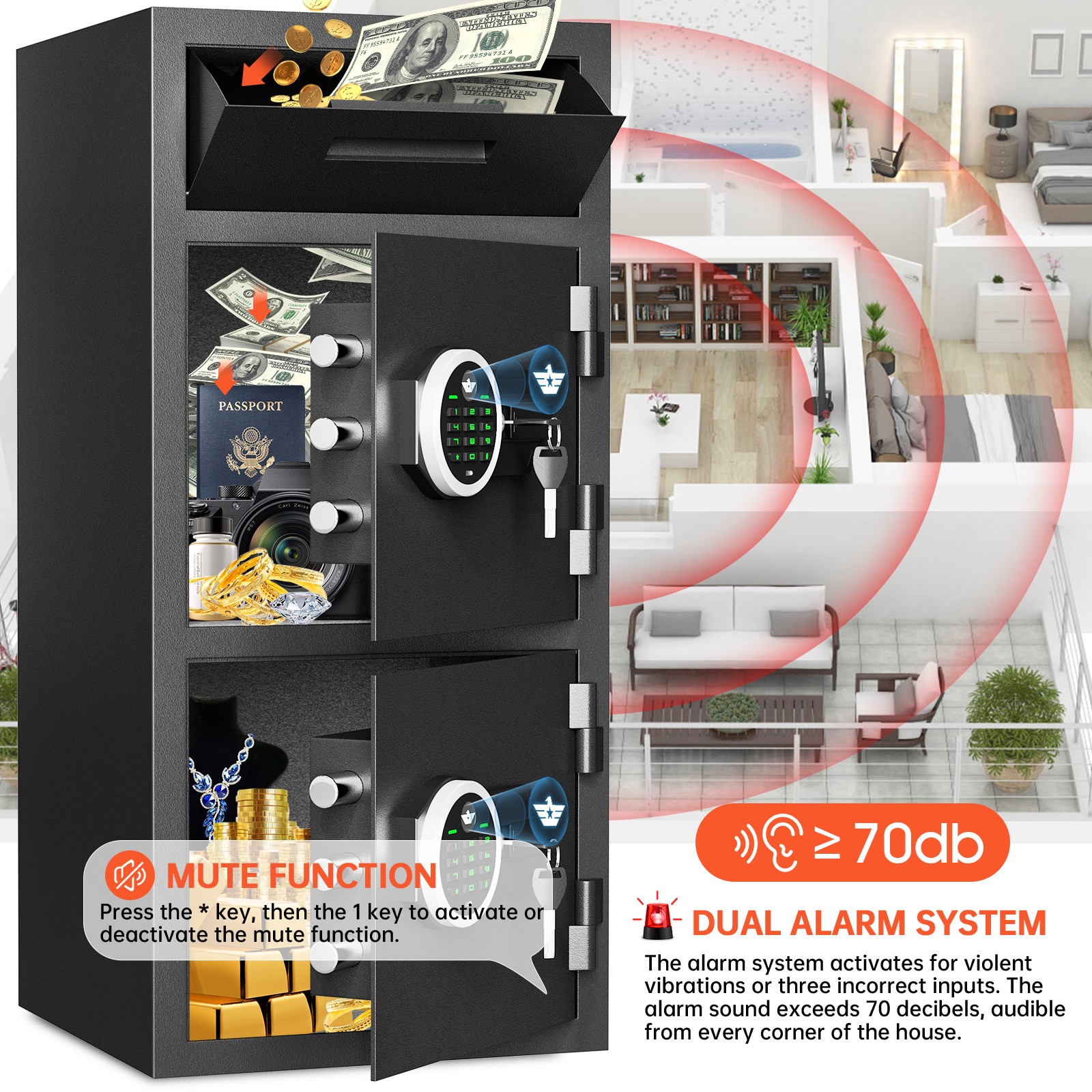 Large 6.5 Cu Ft Digital Home Safe with Drop Slot and Double Door for Bank