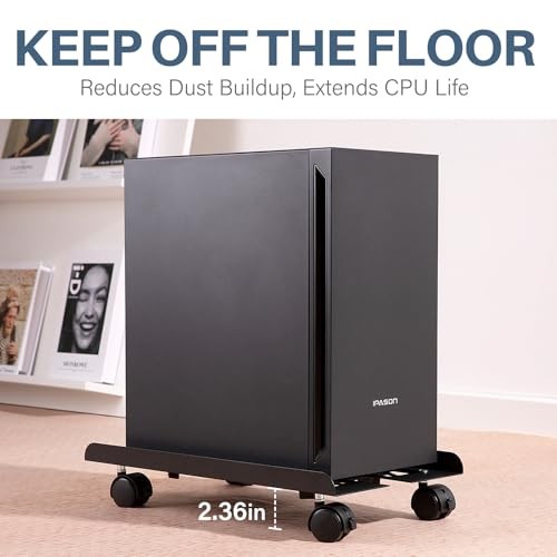 Mobile PC Stand, Adjustable Metal Computer Tower Stand, PC Floor Stand with 4