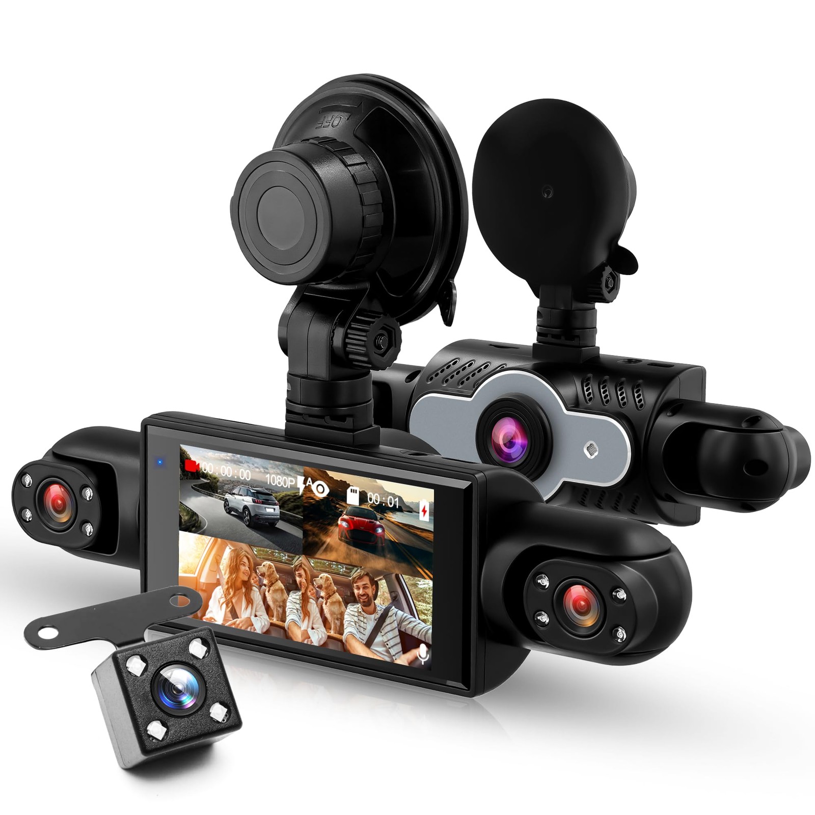 360°Dash Cam Front and Rear Inside Left Right, 4 Channel FHD 1080P Dash Cam f...