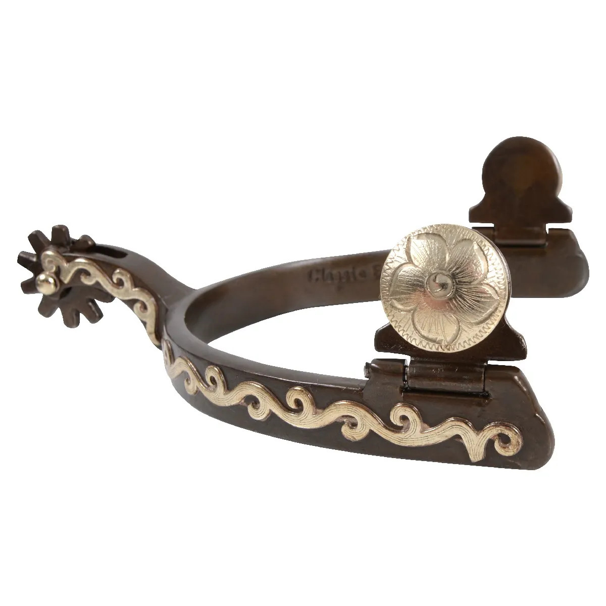 Classic Equine Scroll 12pt Youth Spurs - 1/2” Band, 1-1/4” Shank - Greyed Iron