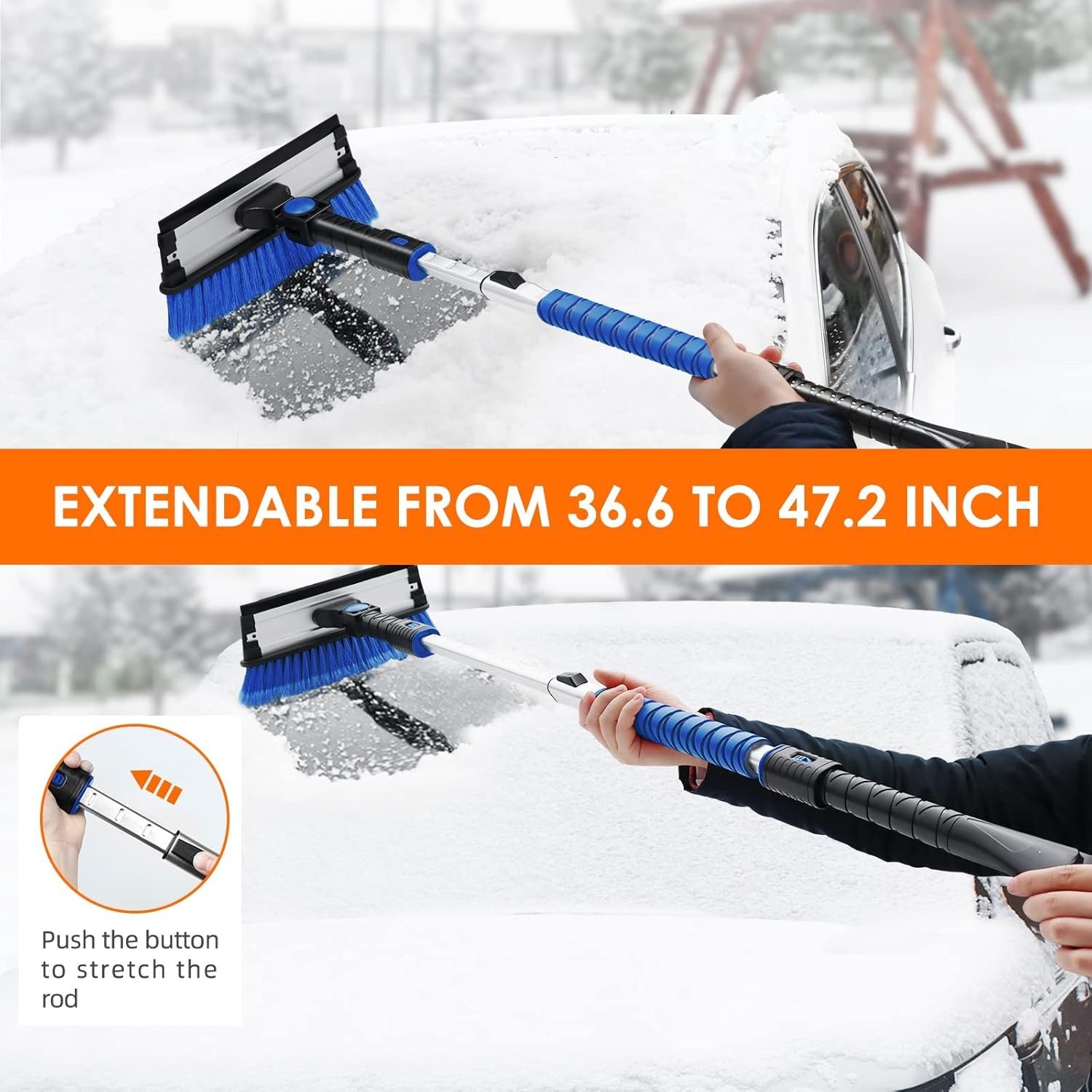 Durable 3-in-1 Ice Scraper with Telescoping Handle - Effortless Winter Car Care