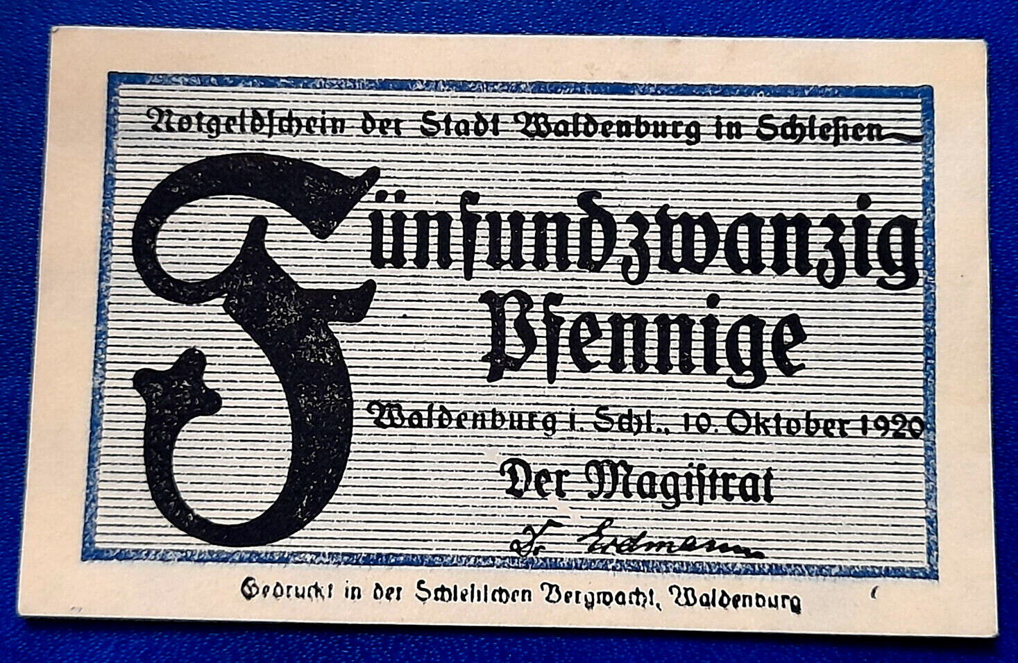 WALDENBURG (WAŁBRZYCH) NOTGELD 25 PFENNIGE 1920 EMERGENCY MONEY GERMANY (31315)