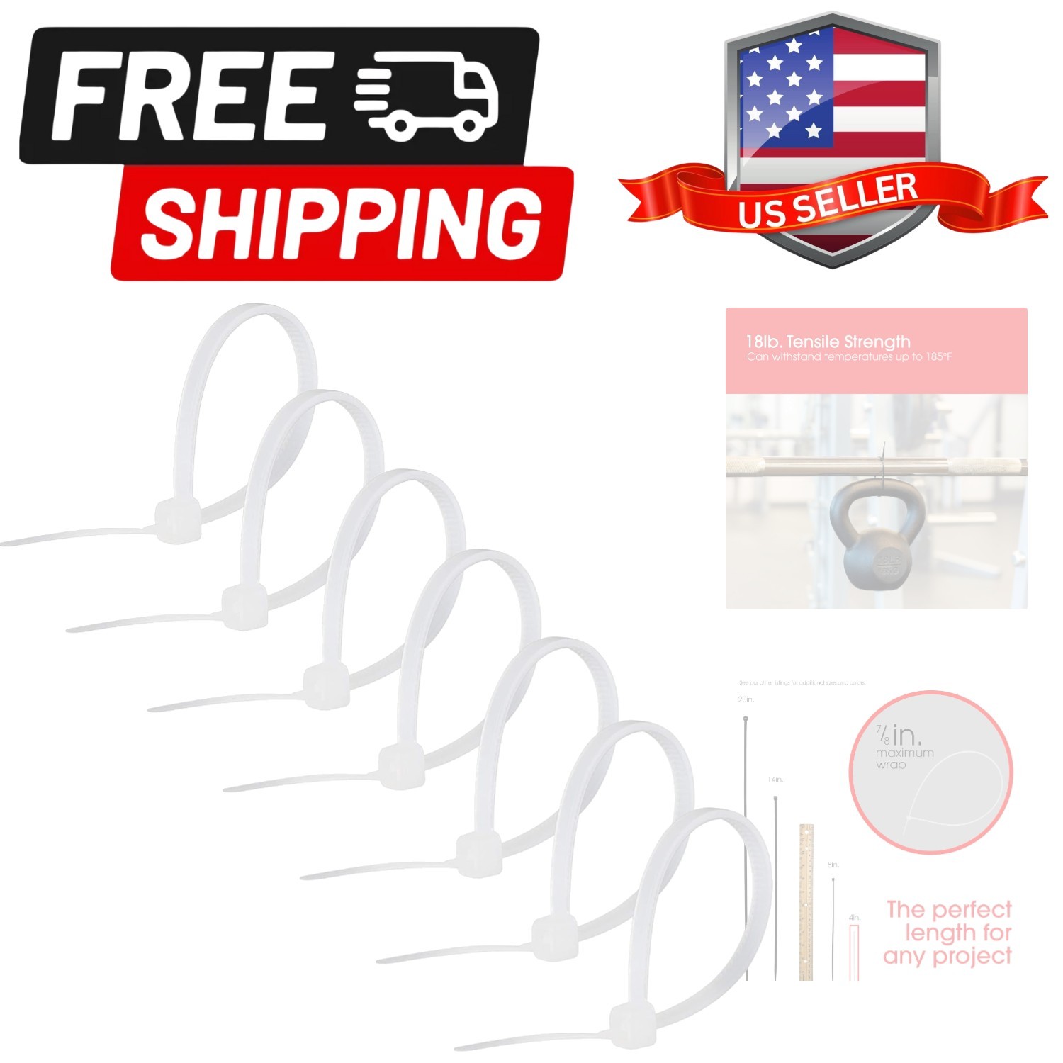 4-Inch Zip Ties, 100 Pack, Durable Nylon, Self-Locking, 18 Lbs. Tensile Stren...