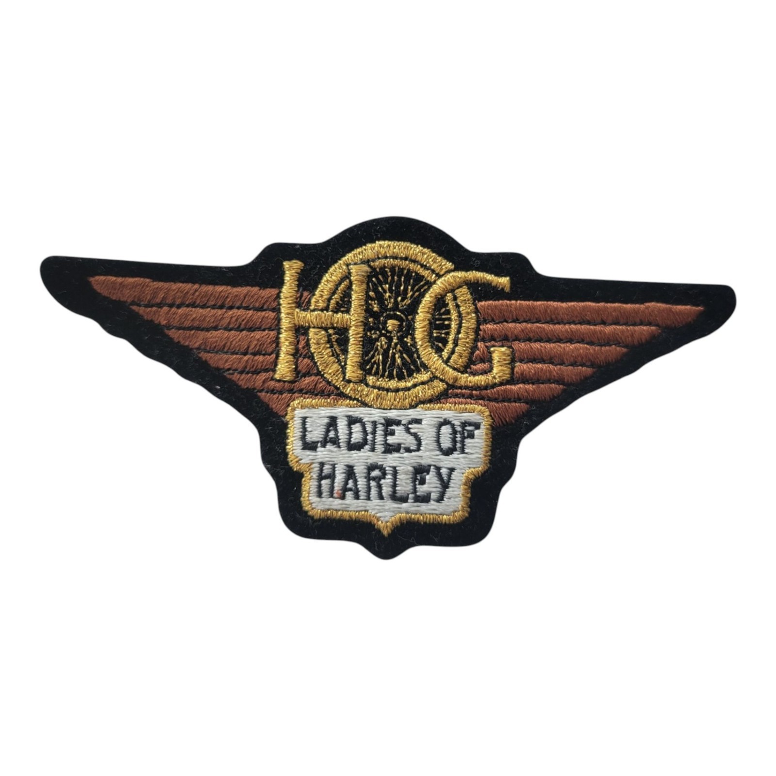 HOG Ladies Of Harley Winged Embroidered Patch - Brown Black & Gold Sew-On