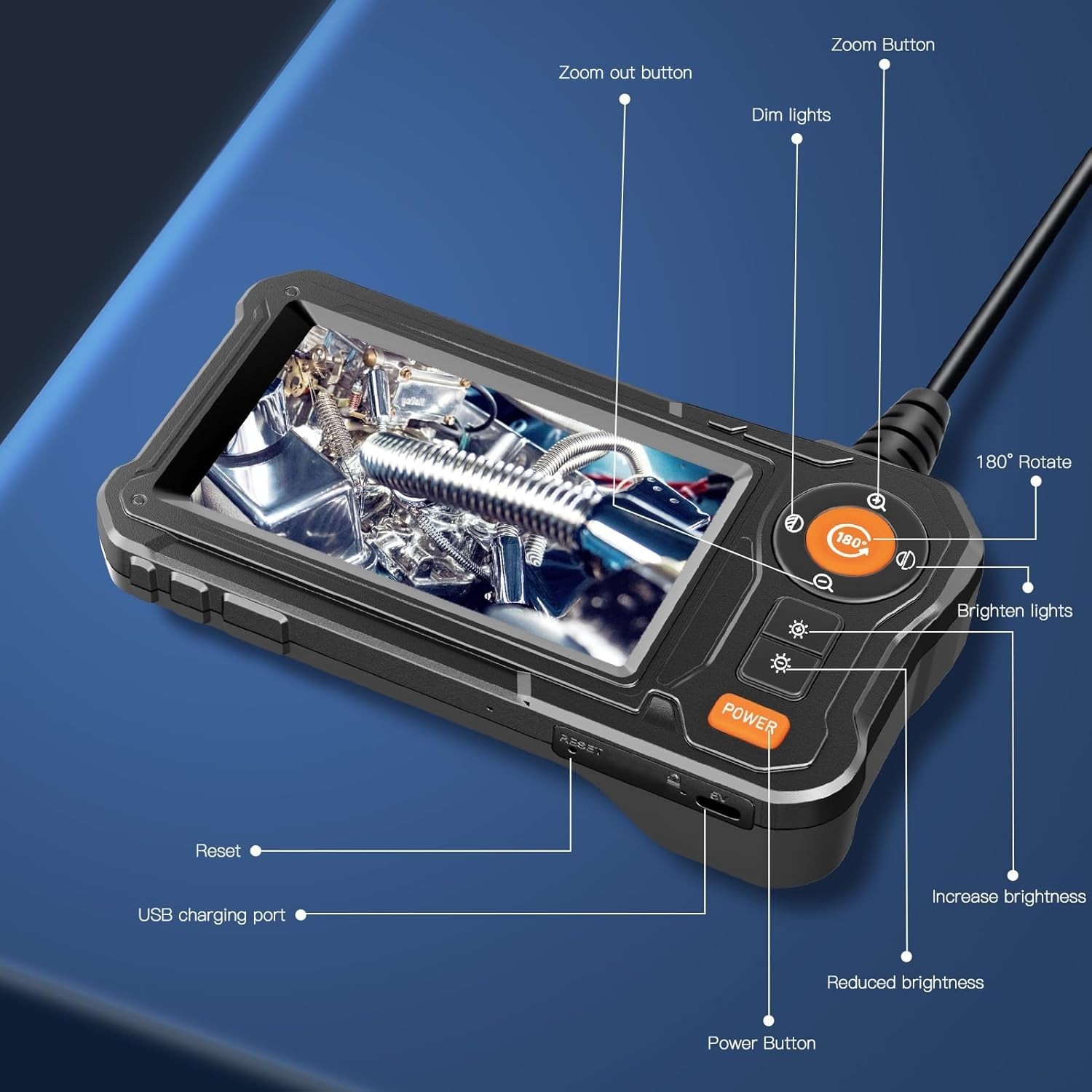180° Rotating Endoscope with 8 Adjustable LED Lights - Perfect for Inspections
