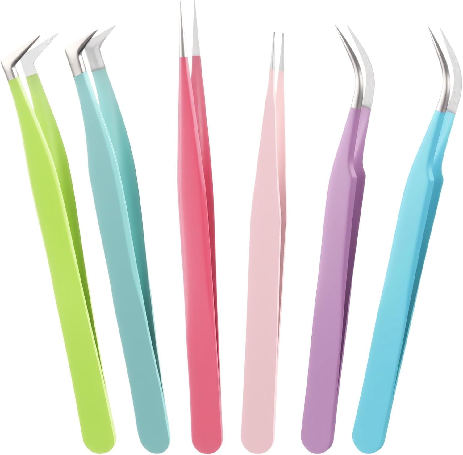High Precision Lash Tweezers Set 6 Pack Stainless Steel Eyelash Extension Tweeze
