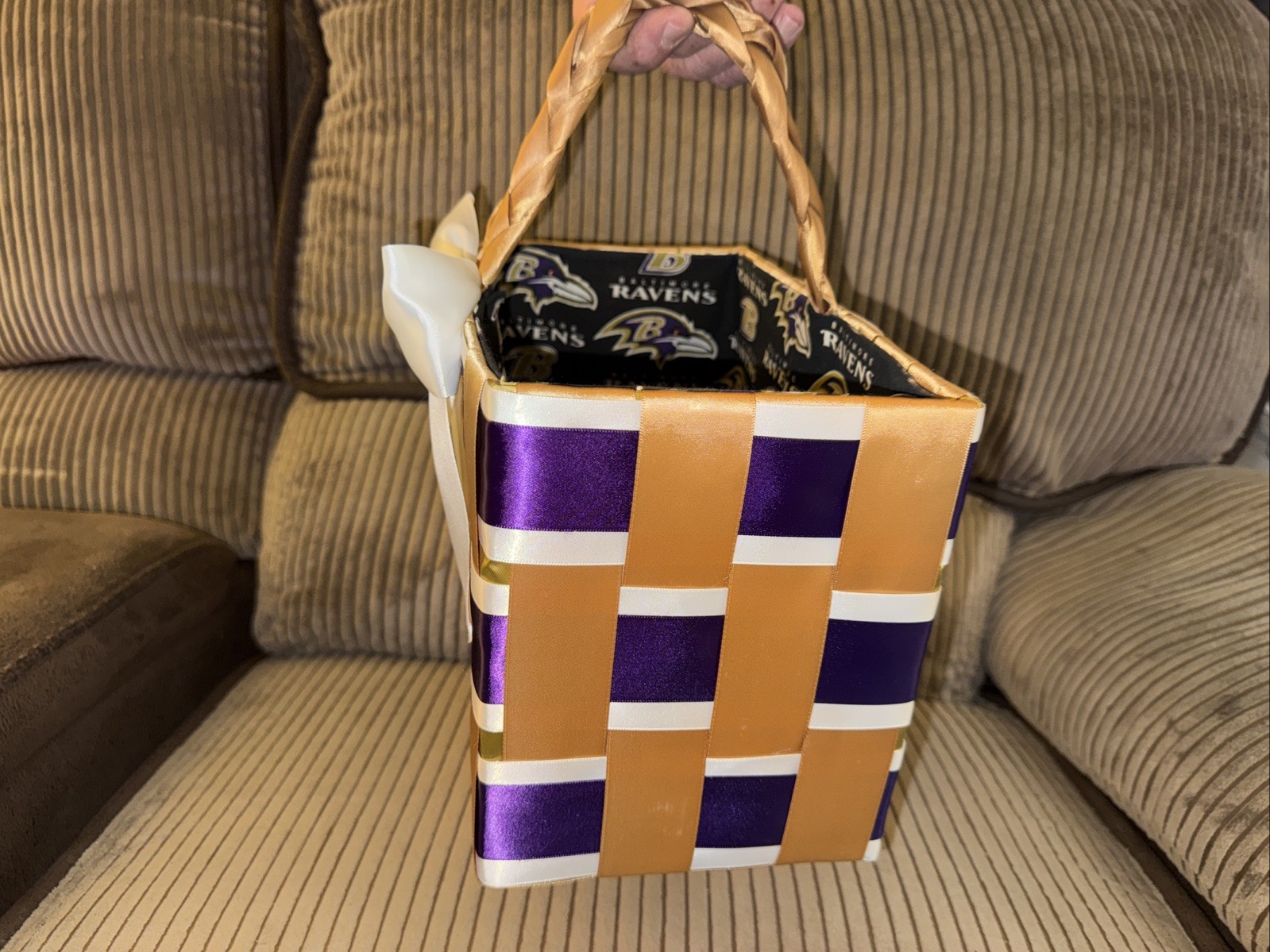 Handmade Baltimore Ravens Ribbon Basket