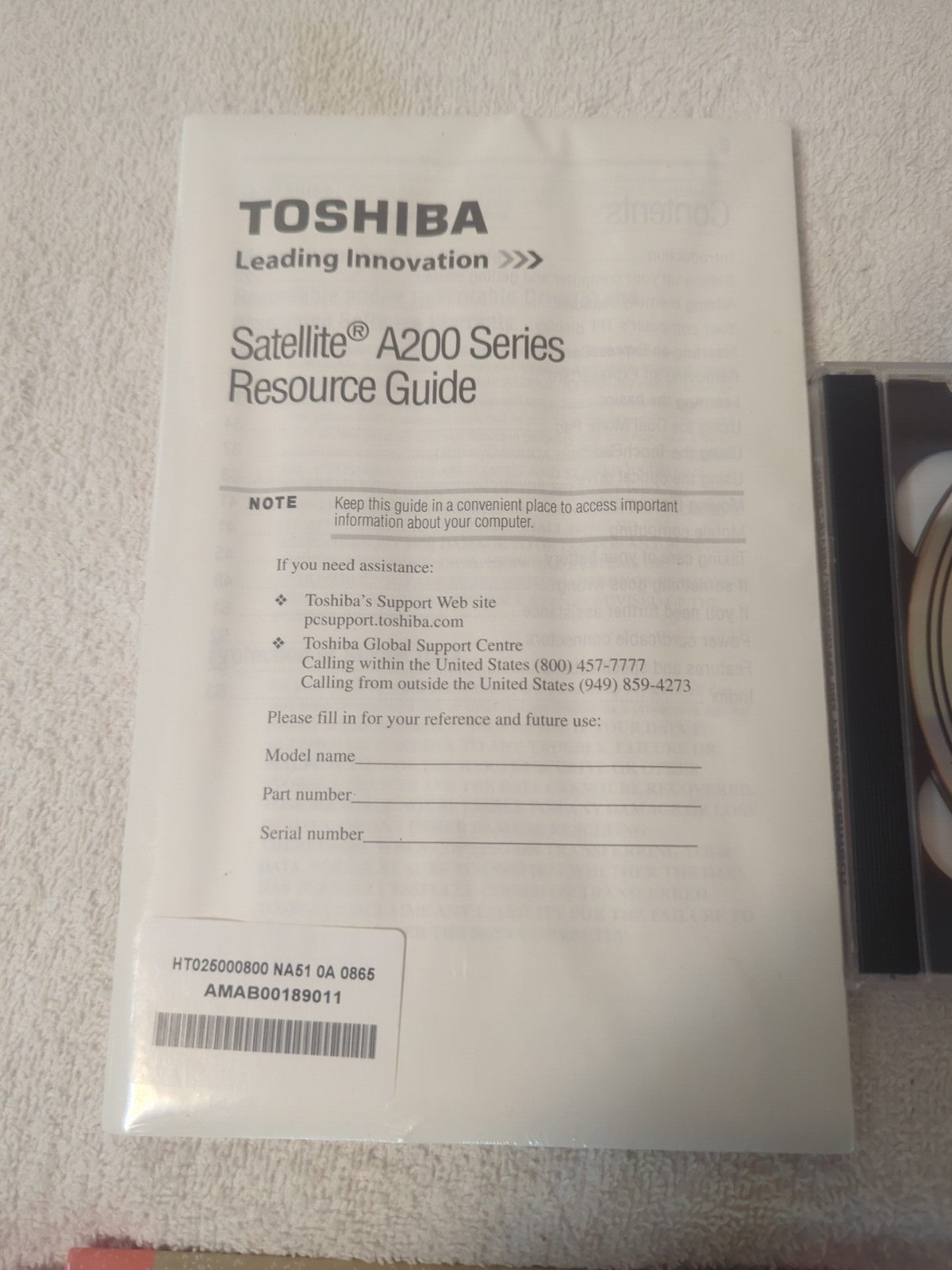 Toshiba Recovery Discs Satellite A200 Guide Windows Vista OEM-2 Discs Included