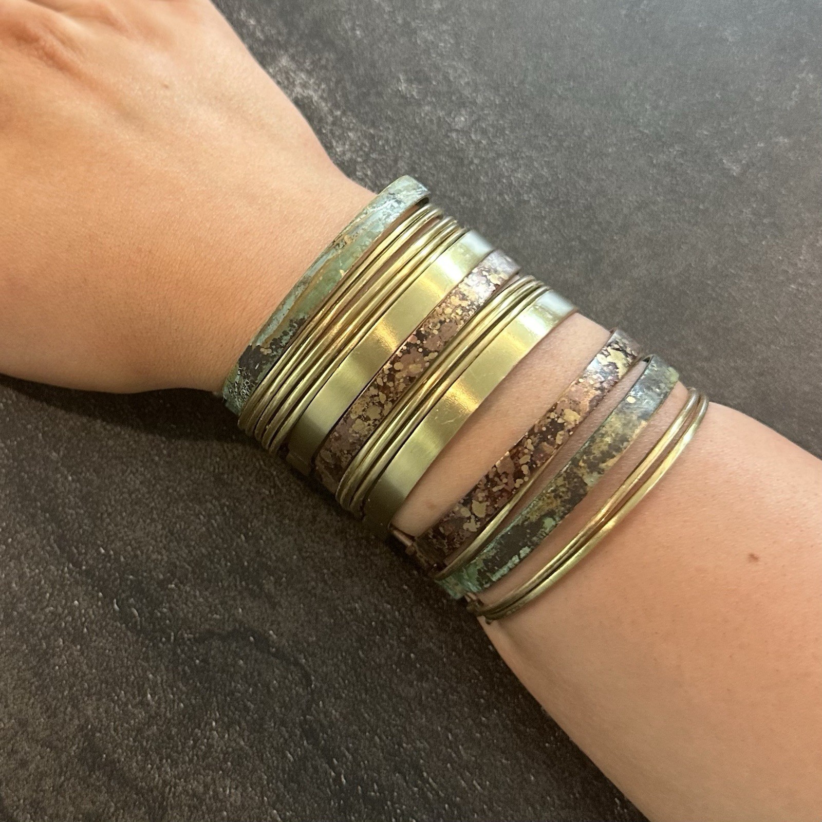 Brass Copper Multicolor Bangle Cuff Bracelet Greenish And Brown