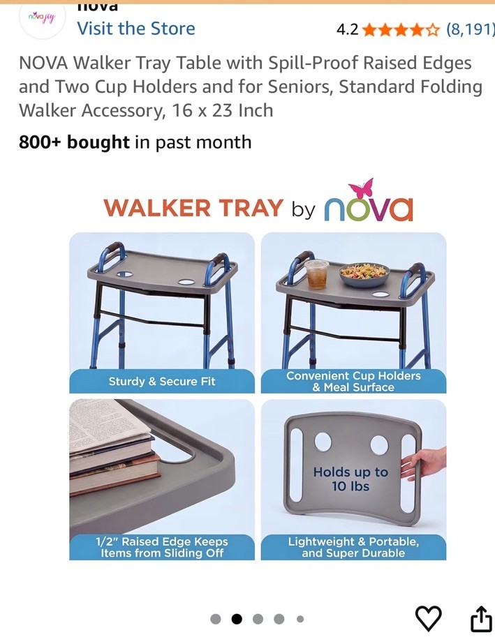 Nova Walker Tray Table New In Box Never Used - Gray- Free Shipping USA
