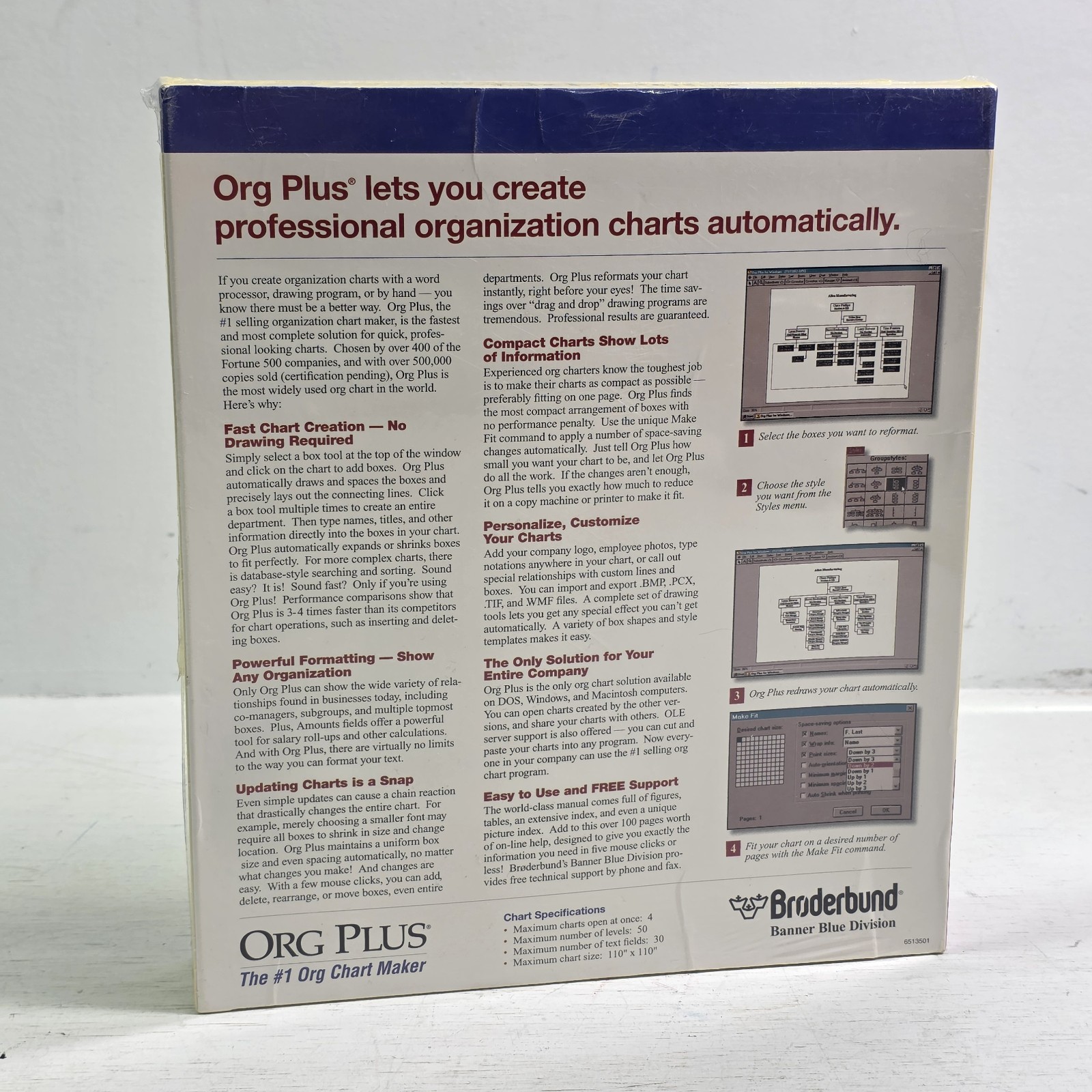 Broderbund Org Plus CD-ROM PC Windows 95 & 3.1 Org Chart Maker NOS New Sealed!