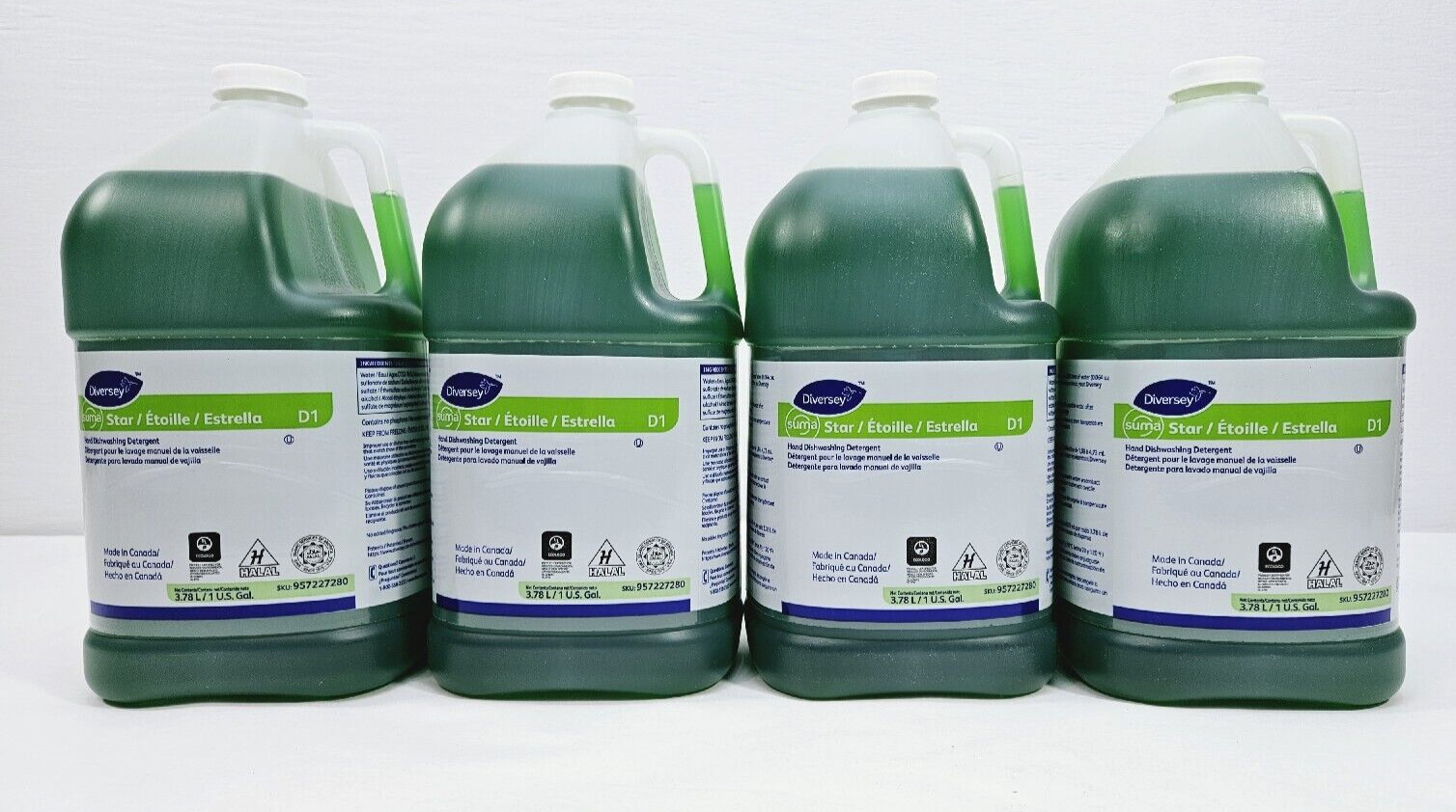 4-Pack Suma Star D1 Hand Dishwashing Detergent, Unscented, 1 Gal Bottles