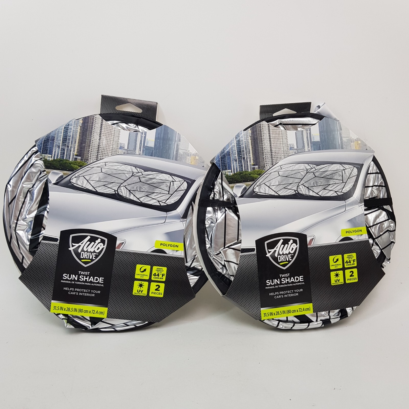 Auto Drive Twist Sun Shade- Polygon  Universal Fit  4pc set   Silver & Black