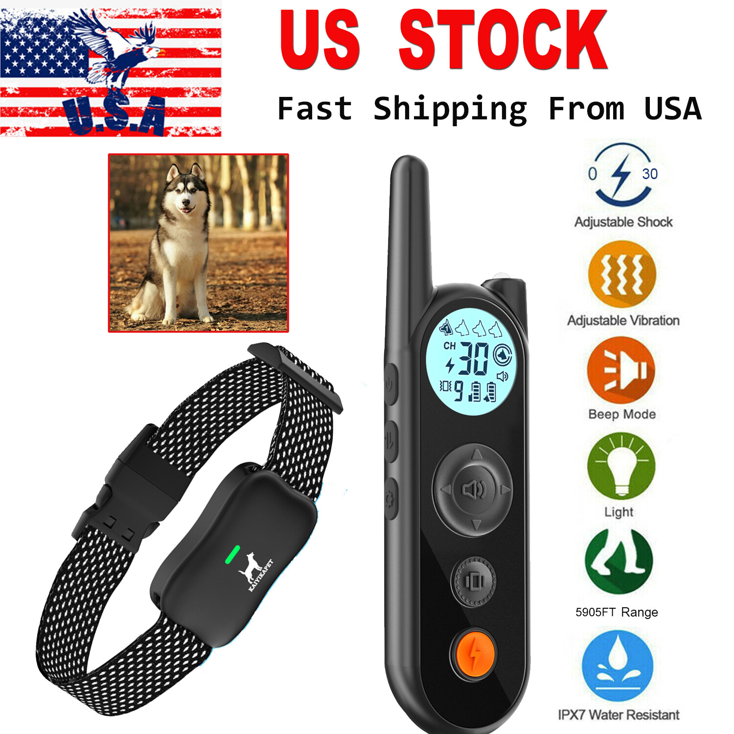 Electric Dog Fence 5905 FT Rechargeable Training Collar Remote Shock Trainer