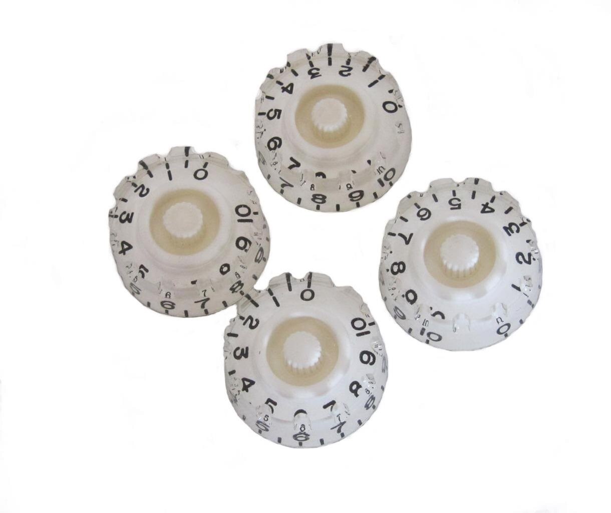 *NEW 4 CONTROL KNOBS for Gibson Les Paul 6mm Shaft Push On Speed White Knurled