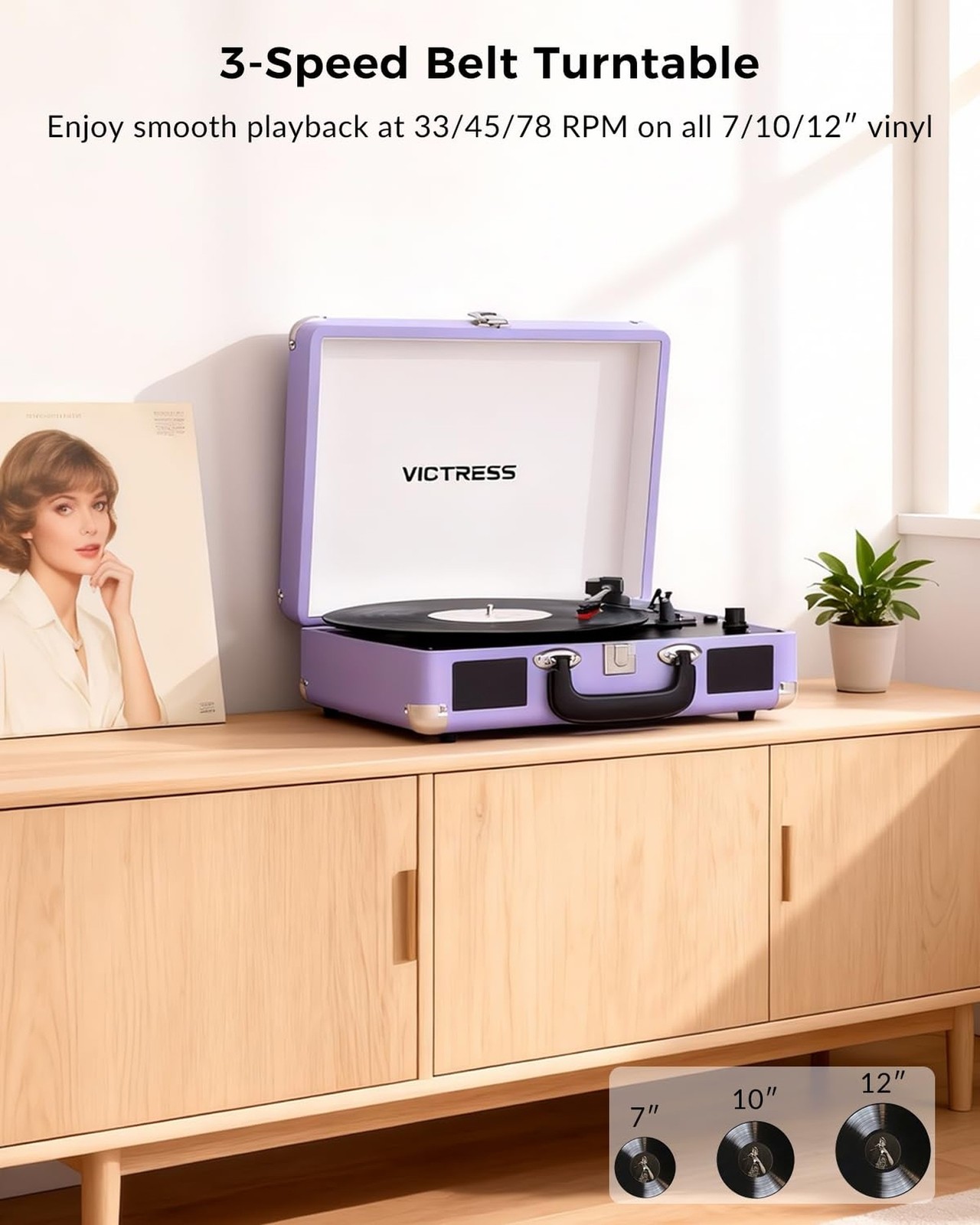 Suitcase Record Player, Portable Vinyl Record Player Bluetooth with Stereo Sp...