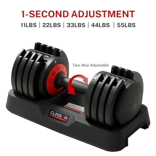 CURSOR FITNESS ADJUSTABLE DUMBBELLS, 5-IN-1 QUICK ADJUSTABLE WEIGHTS - BLACK/RED