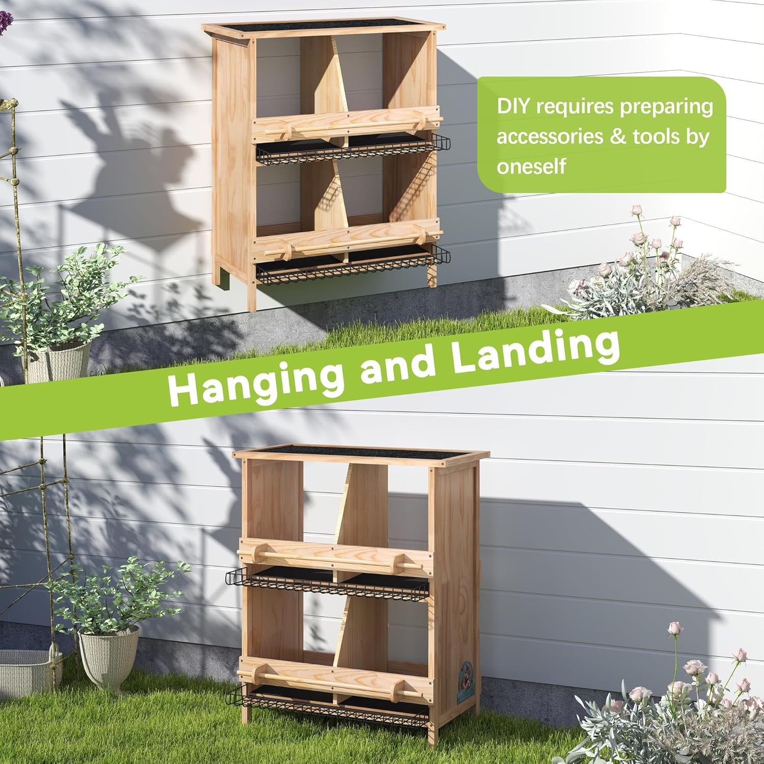 Nesting Boxes for Chicken 2-Tire Roll-Away Egg Waterproof Wooden