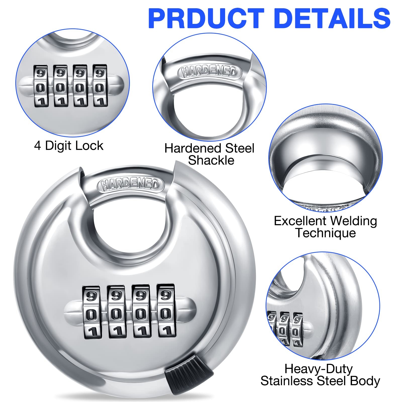 Maitys 10 Pack 4 Digit Combination Locks Stainless Steel Code Disc Lock Combo