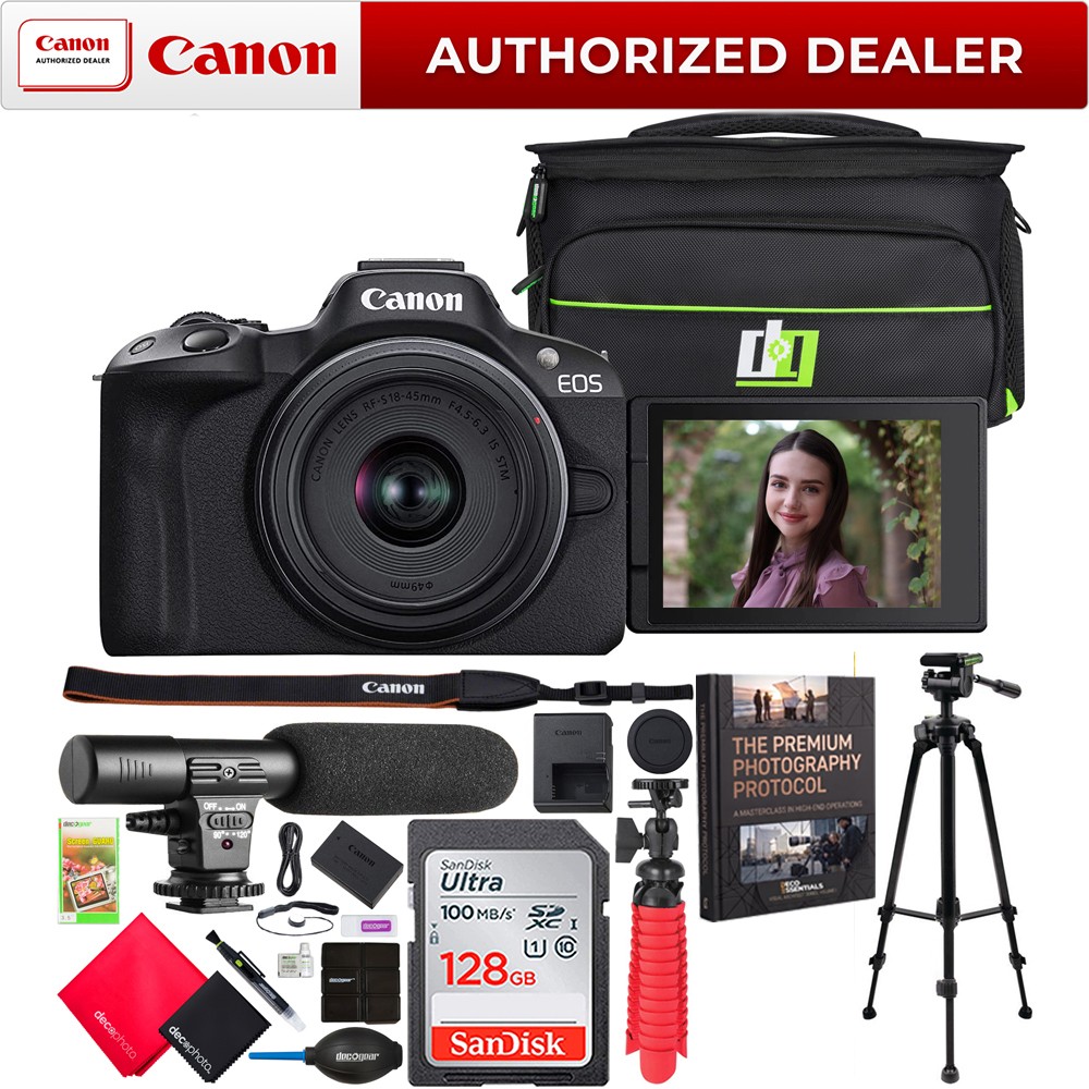 Canon EOS R50 Mirrorless Camera Black + 18-45mm F4.5-6.3 IS STM Lens Pro Bundle