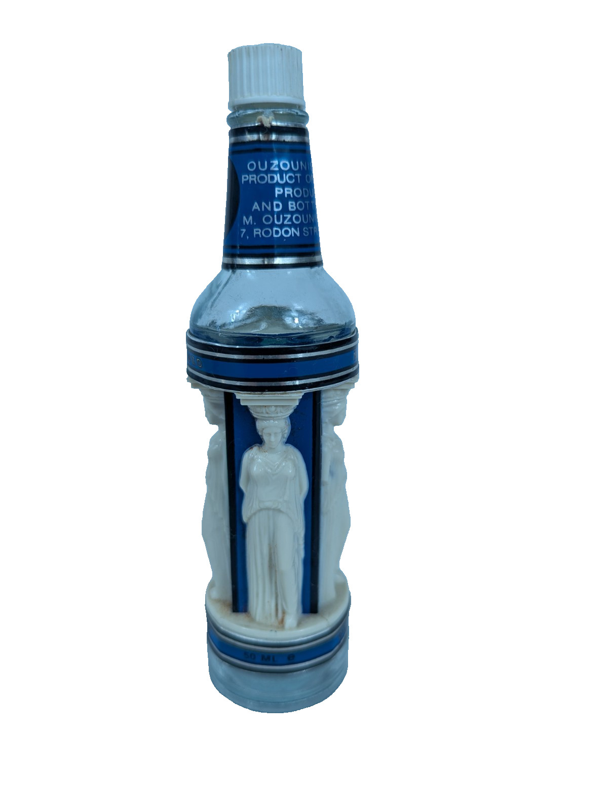 Ouzounis Greek Ouzo Mini Bottle 50ml Caryatid Columns Collectible Vintage