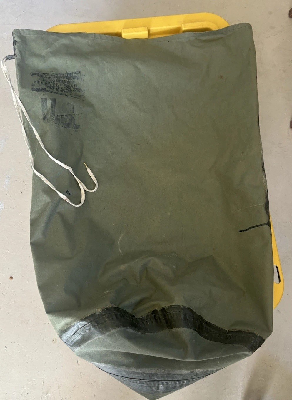 Vintage U.S. Military Waterproof Bag Olive Drab Nylon Duck — Stamped Issue