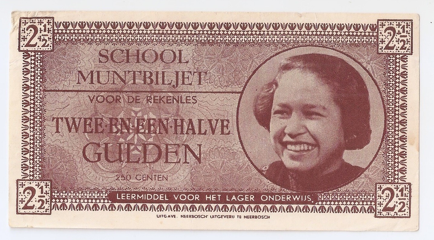 Netherlands 2 1/2  gulden school muntbiljet