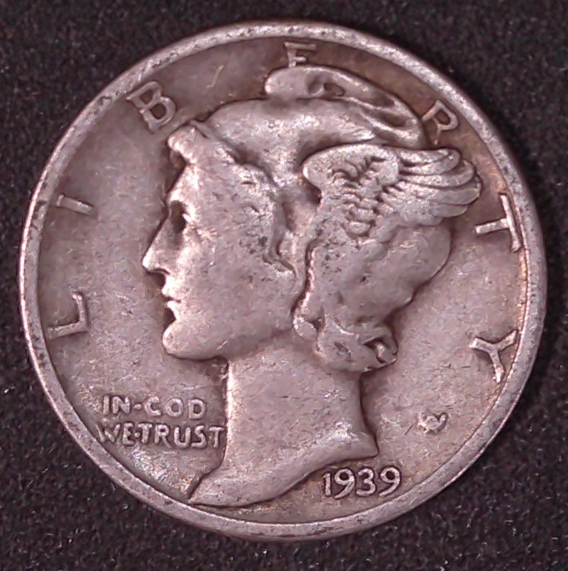 1939-P Mercury Winged Liberty .10c Dime 90% SILVER Philadelphia Mint