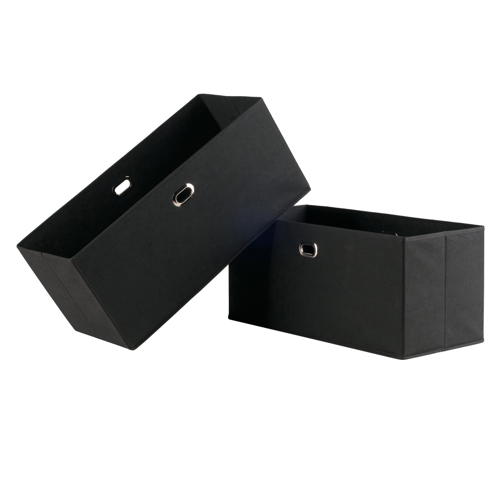 Torino 2-Piece Foldable Wide Baskets, Black Fabric