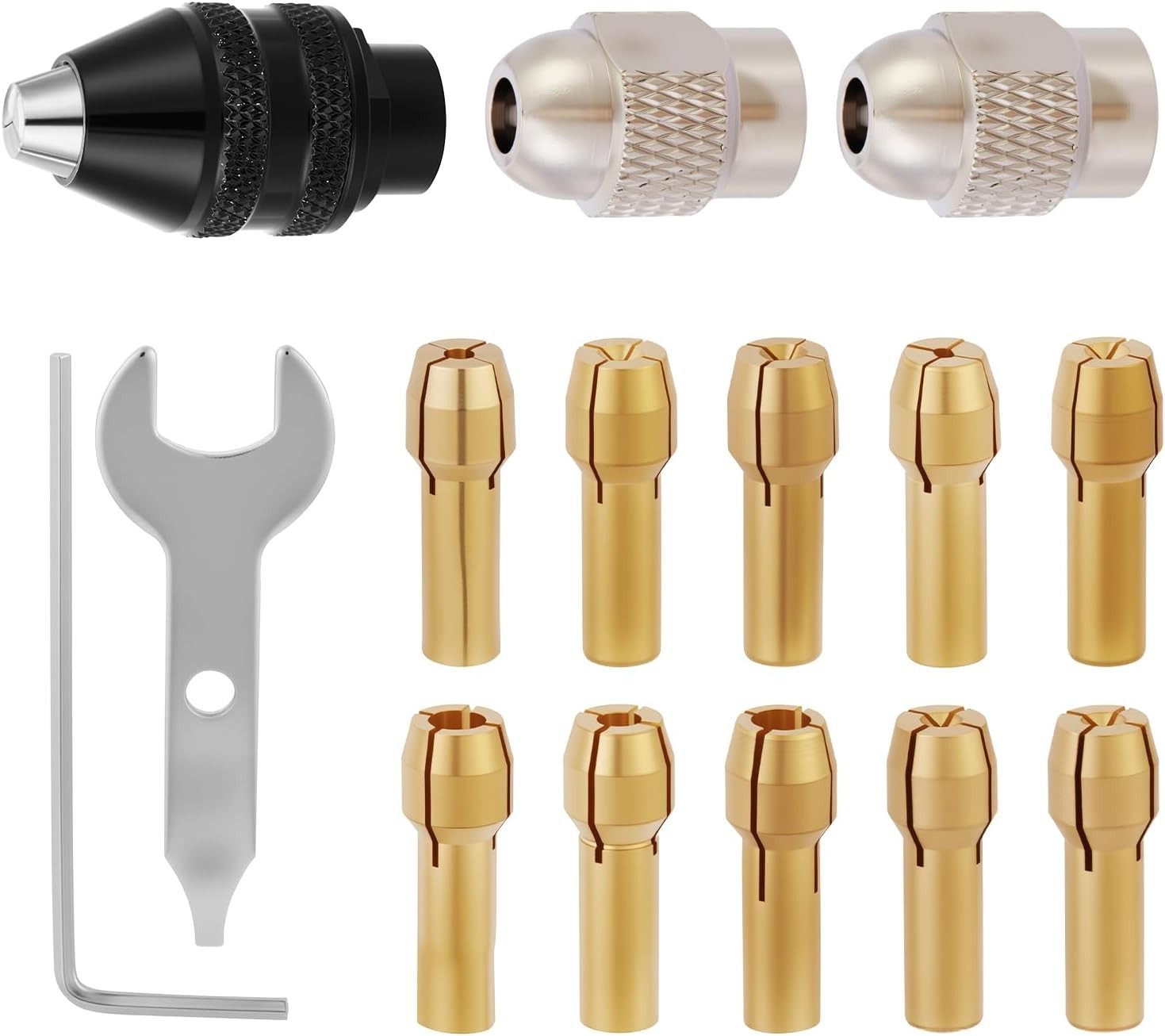 15PCS Keyless Drill Chuck Collet Set 1/32"–1/8" for Dremel Rotary Tool 4486 Comp
