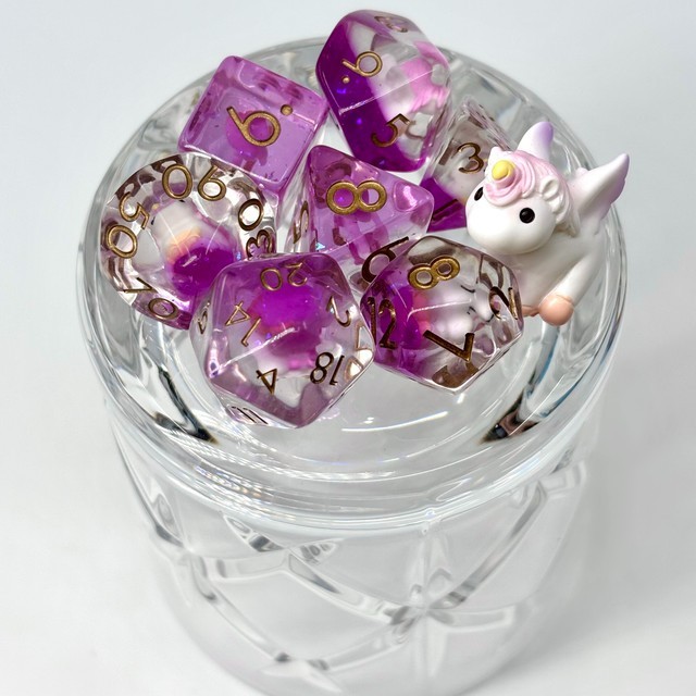 Sage's Baby Unicorn Familiar Resin Polyhedral Dice Set + Figurine | Dnd D&D RPG
