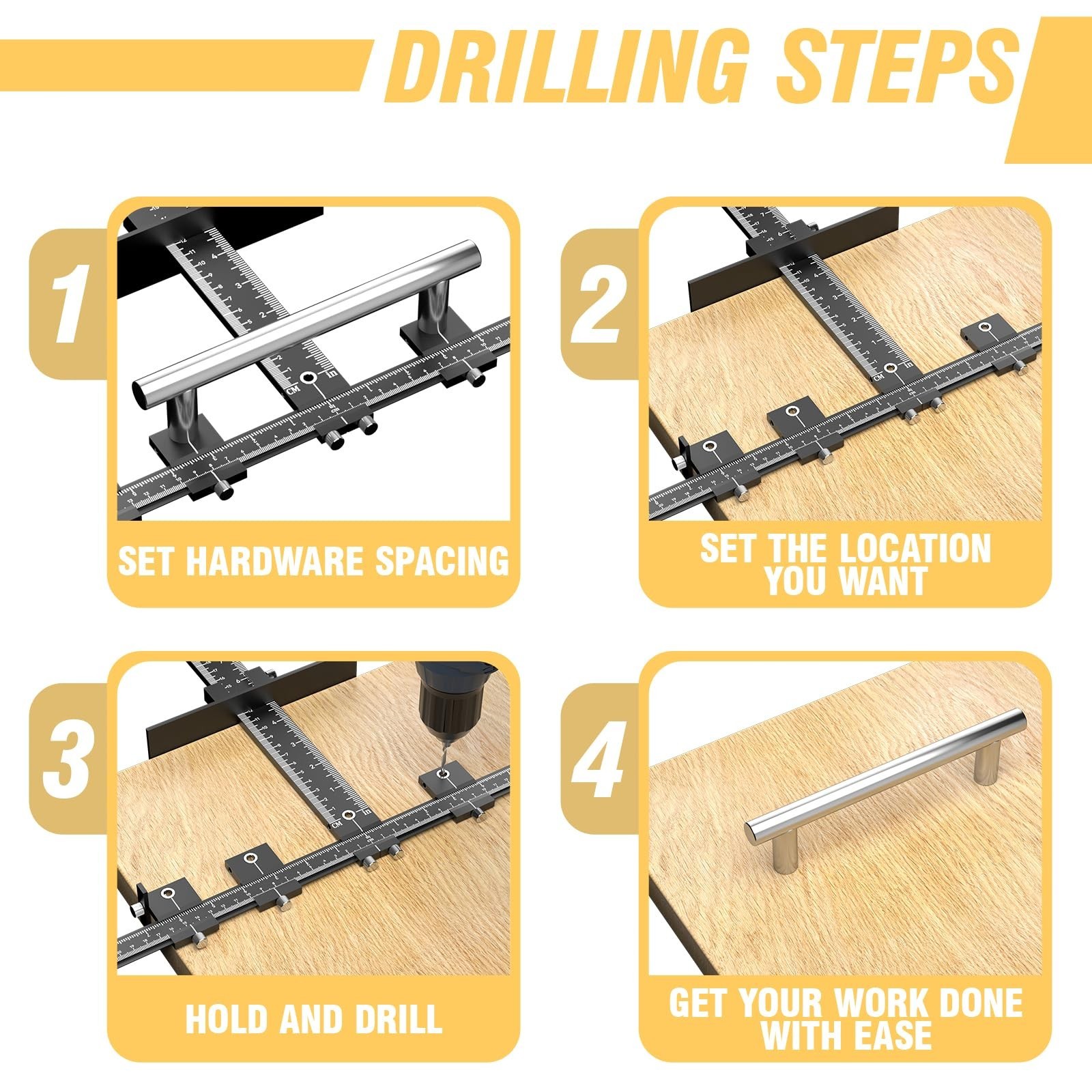 Adjustable Cabinet Hardware Jig Kit - 32" & 16" Drill Guide for Handles & Knobs