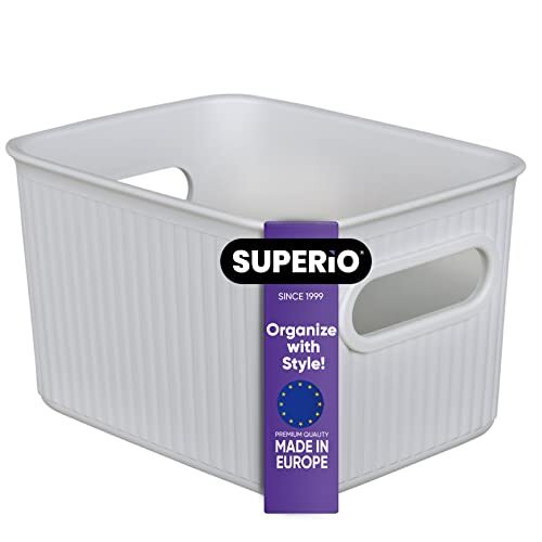 Superio Mini Ribbed Storage Bin- Plastic Storage Basket (1.5 Liter, White Smoke)