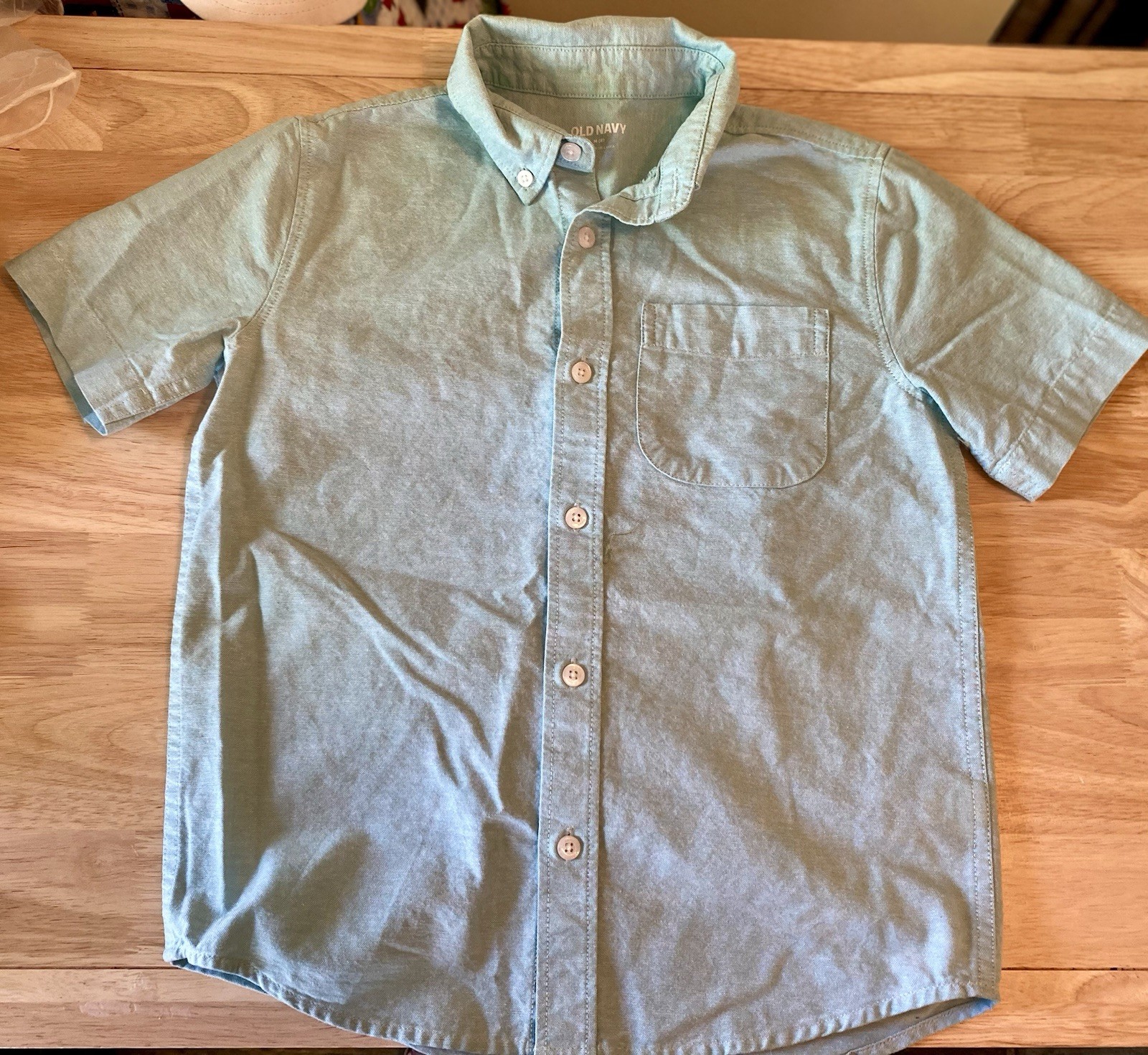 Old Navy kids boys' M(8) solid Mint Green button down oxford short sleeve shirt
